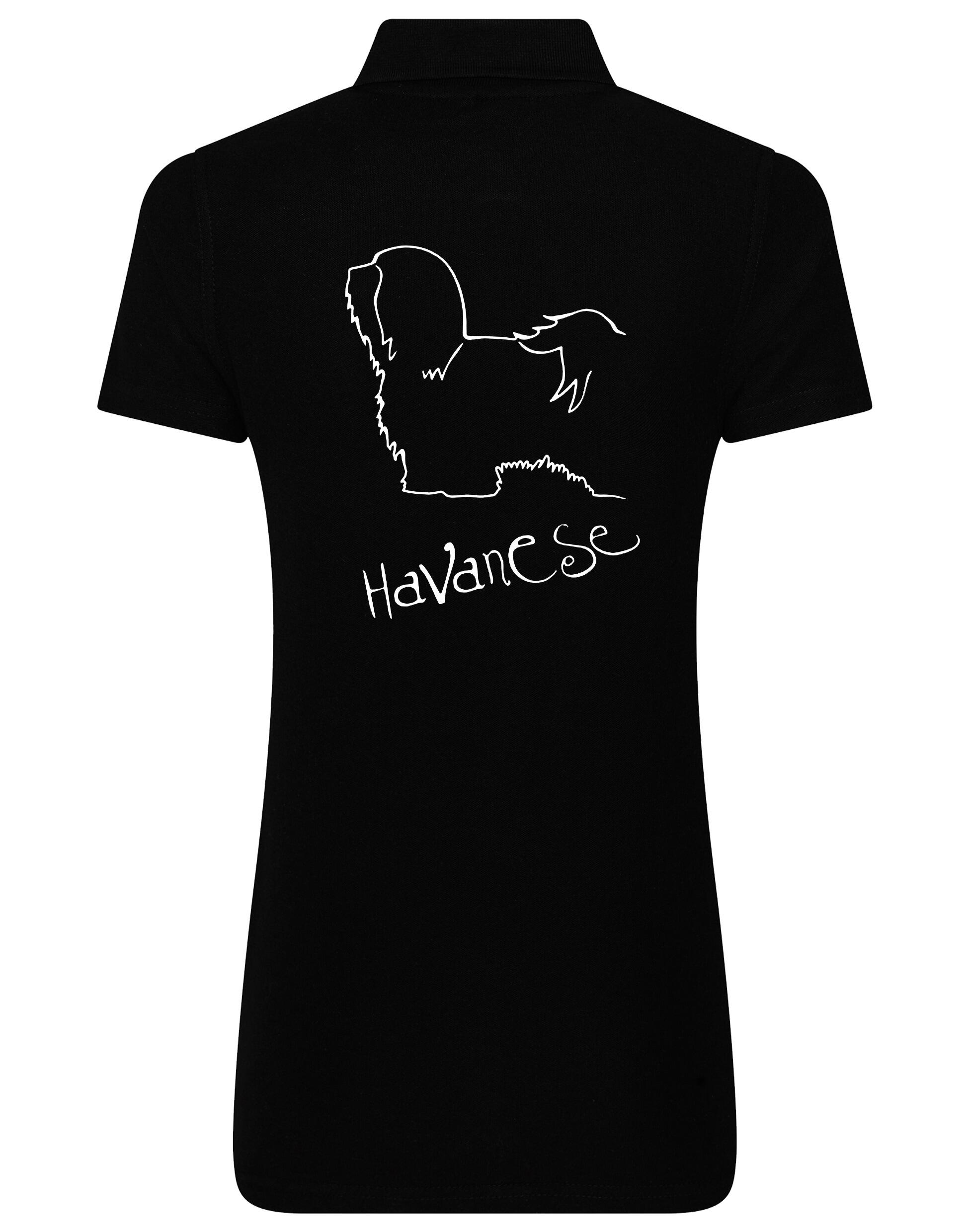 Women's cotton polo featuring a detailed Havanese graphic – stylish and comfortable apparel for Havanese lovers.