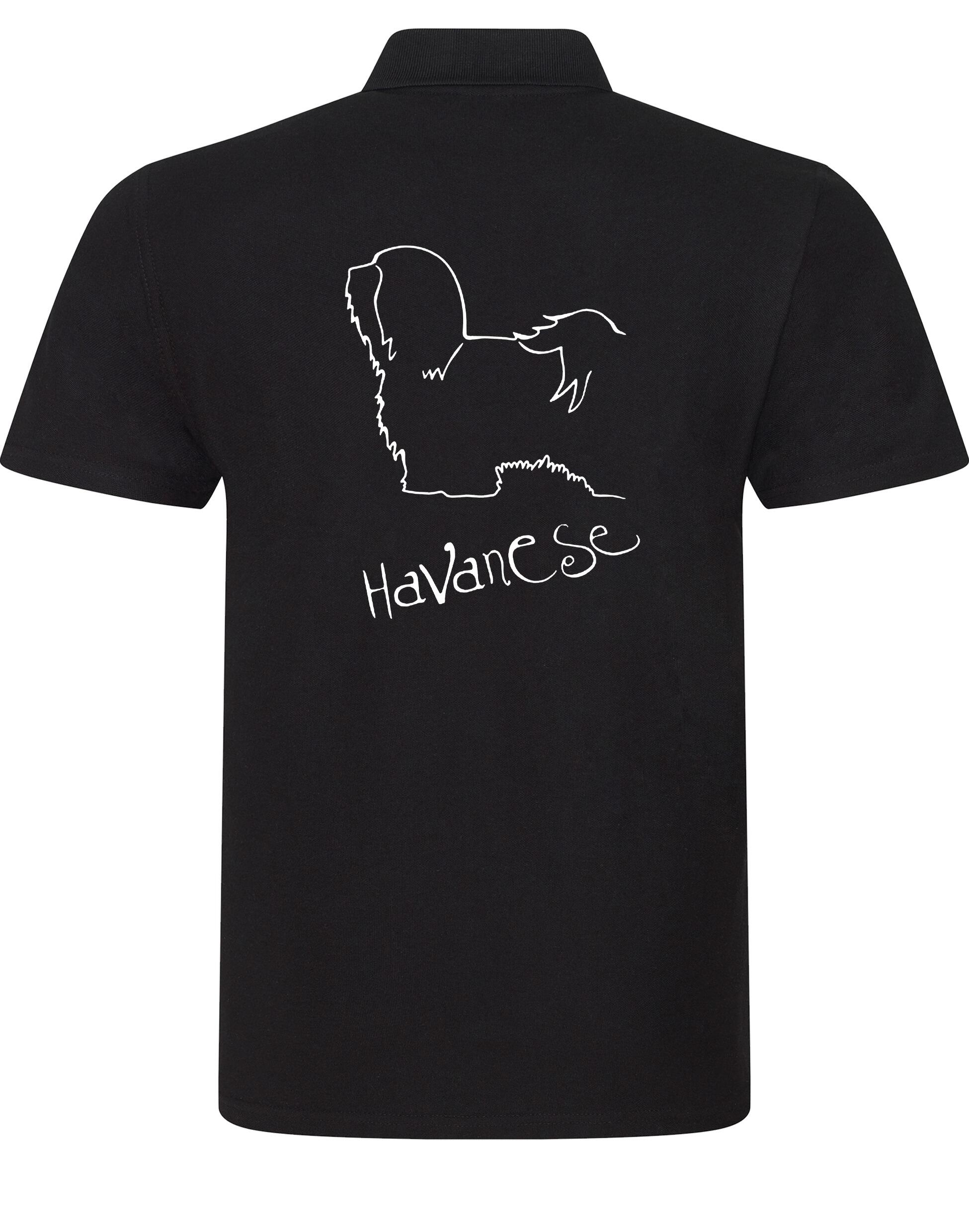 Unisex cotton polo featuring a detailed Havanese graphic – comfortable and stylish apparel for Havanese lovers.