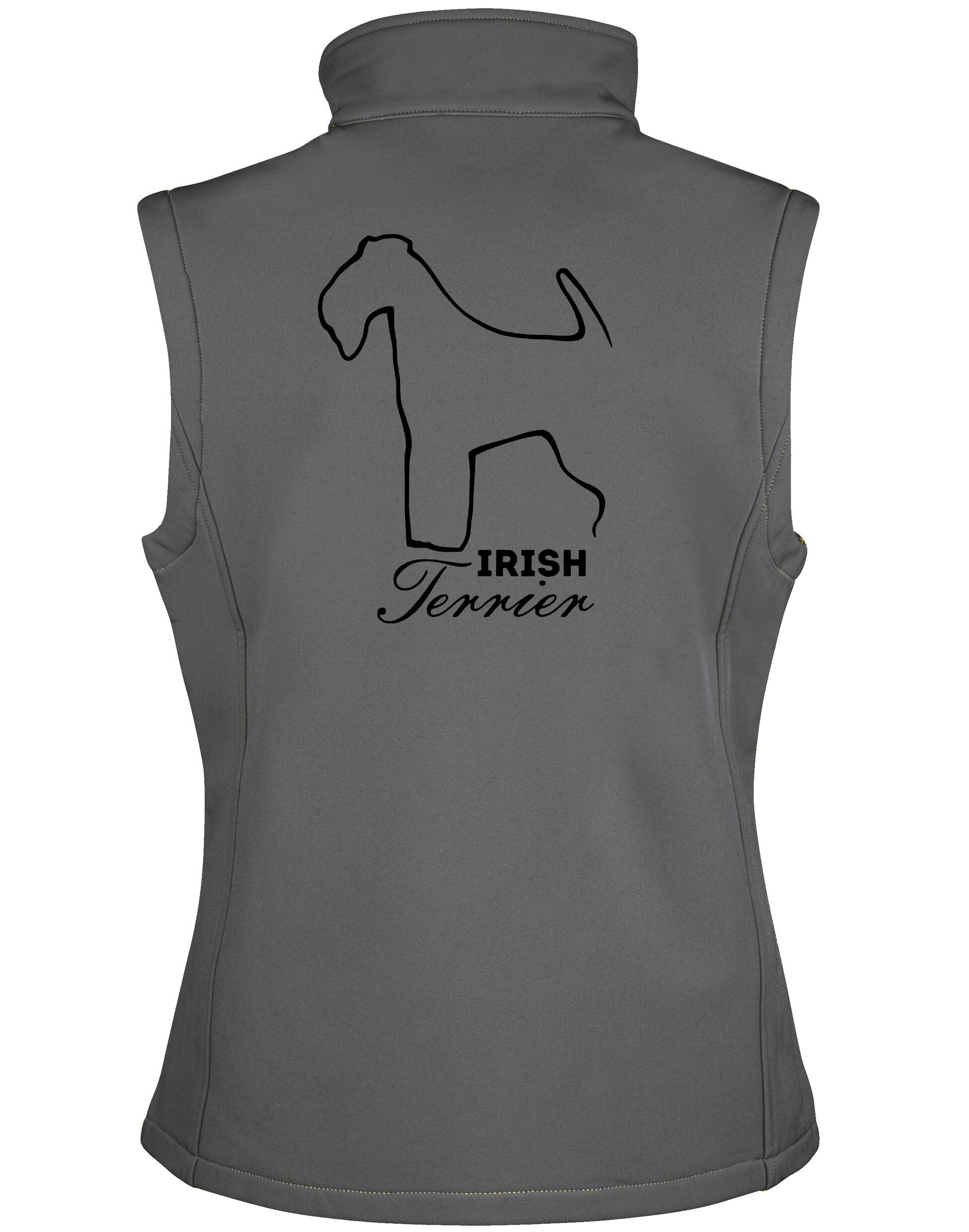 Irish Terrier Women’s Softshell Gilet featuring exclusive breed artwork, designed for style, comfort, and outdoor adventures.