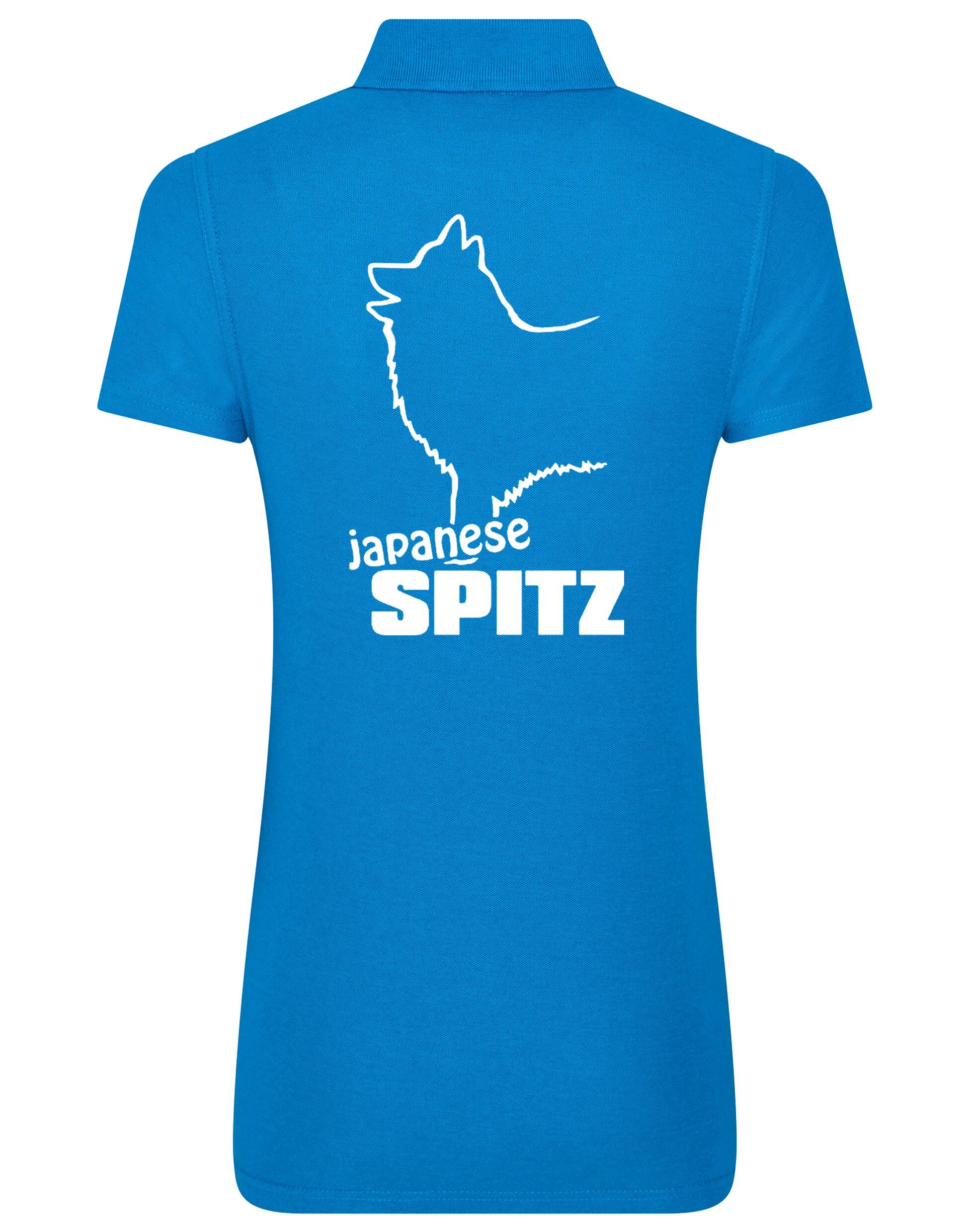 Women’s cotton polo with exclusive Japanese Spitz artwork, offering elegance and comfort for breed enthusiasts.