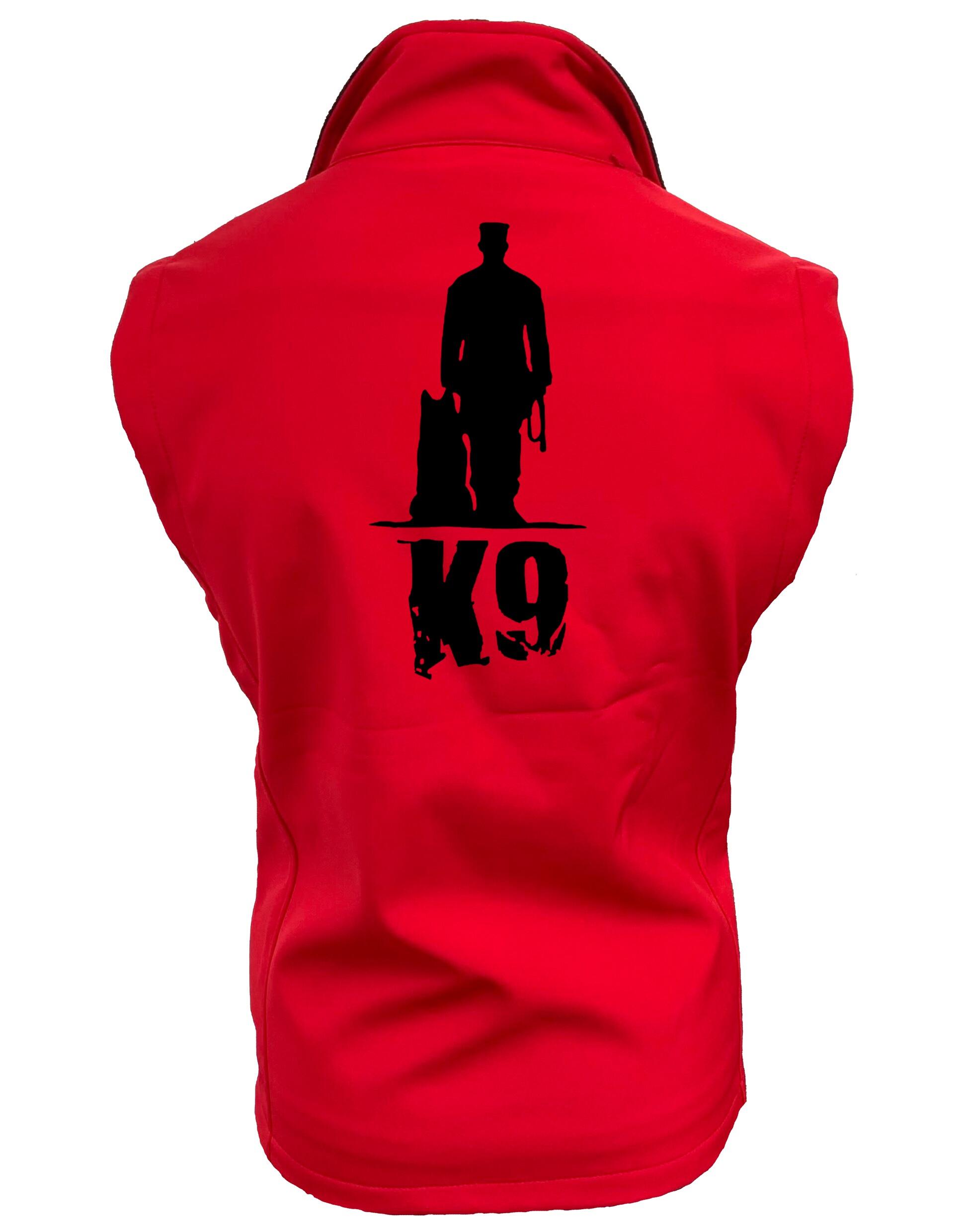 Unisex softshell gilet featuring exclusive K9 design, water-resistant and fleece-lined, perfect for outdoor adventures and everyday wear.