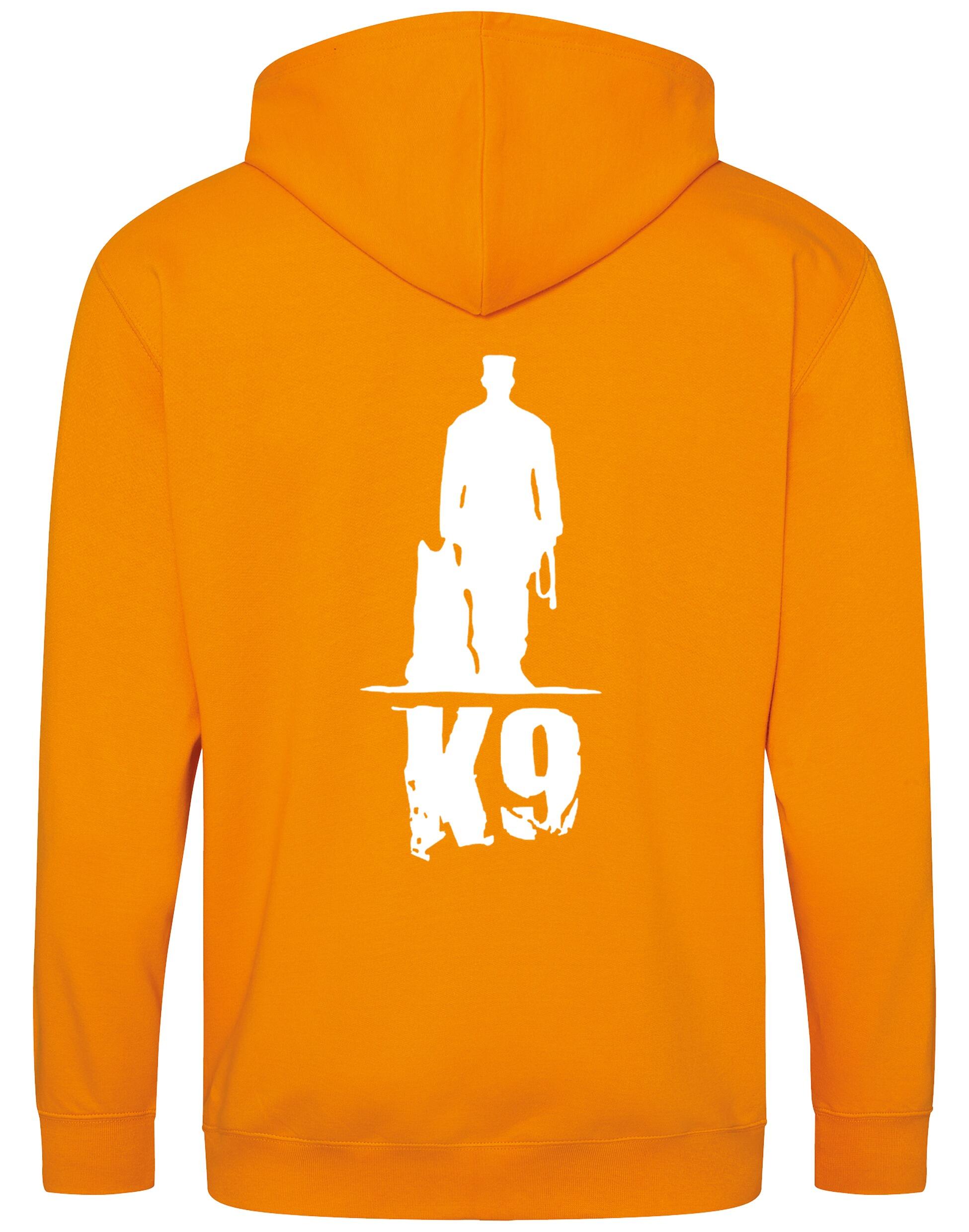 K9 zipped hoodie with exclusive artwork, full-zip closure, double-fabric hood, and spacious pockets, offering warmth, style, and comfort for dog enthusiasts.