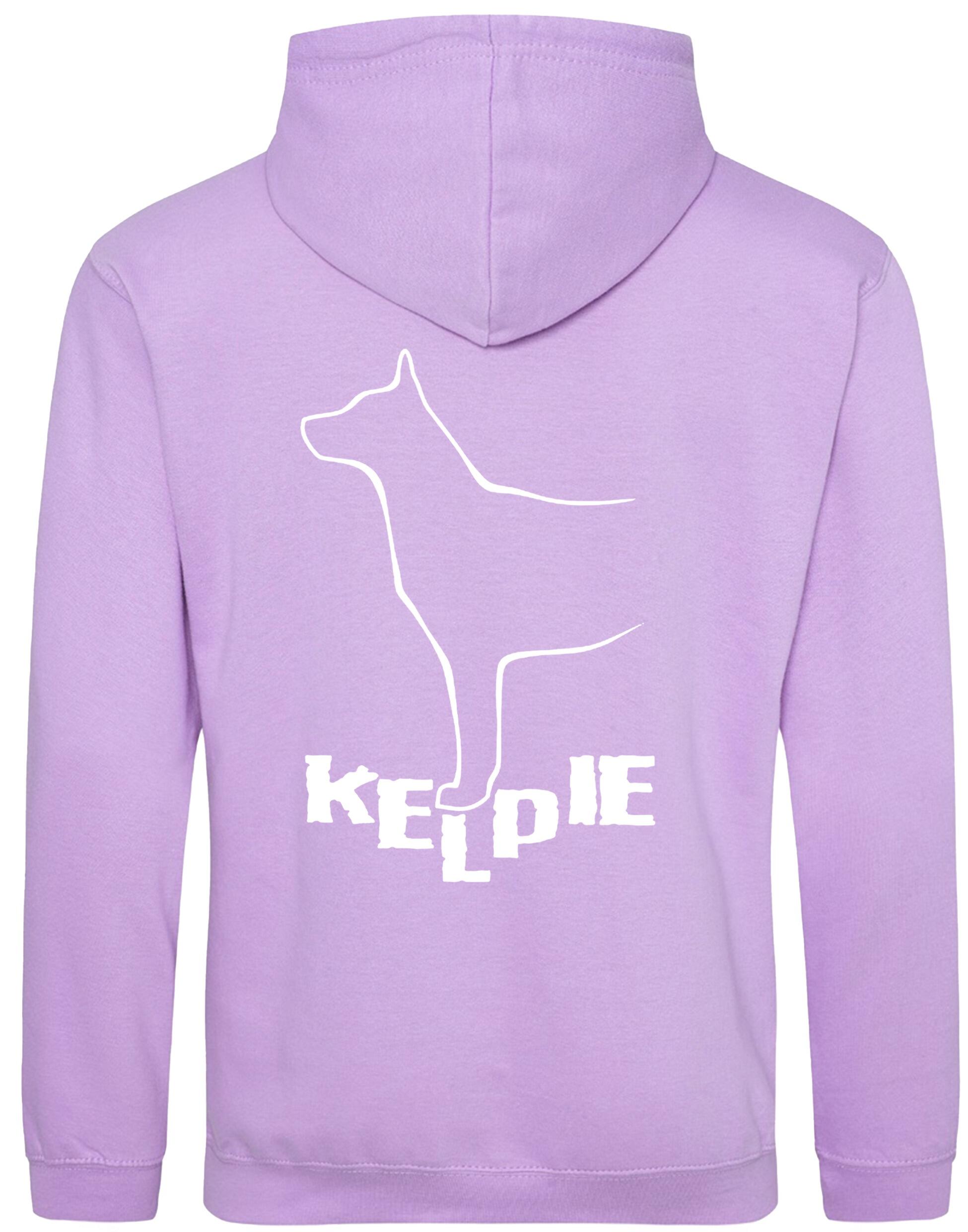 Kelpi Design Pullover Hoodie featuring exclusive breed-inspired artwork, cozy fleece interior, and personalization options for dog lovers.