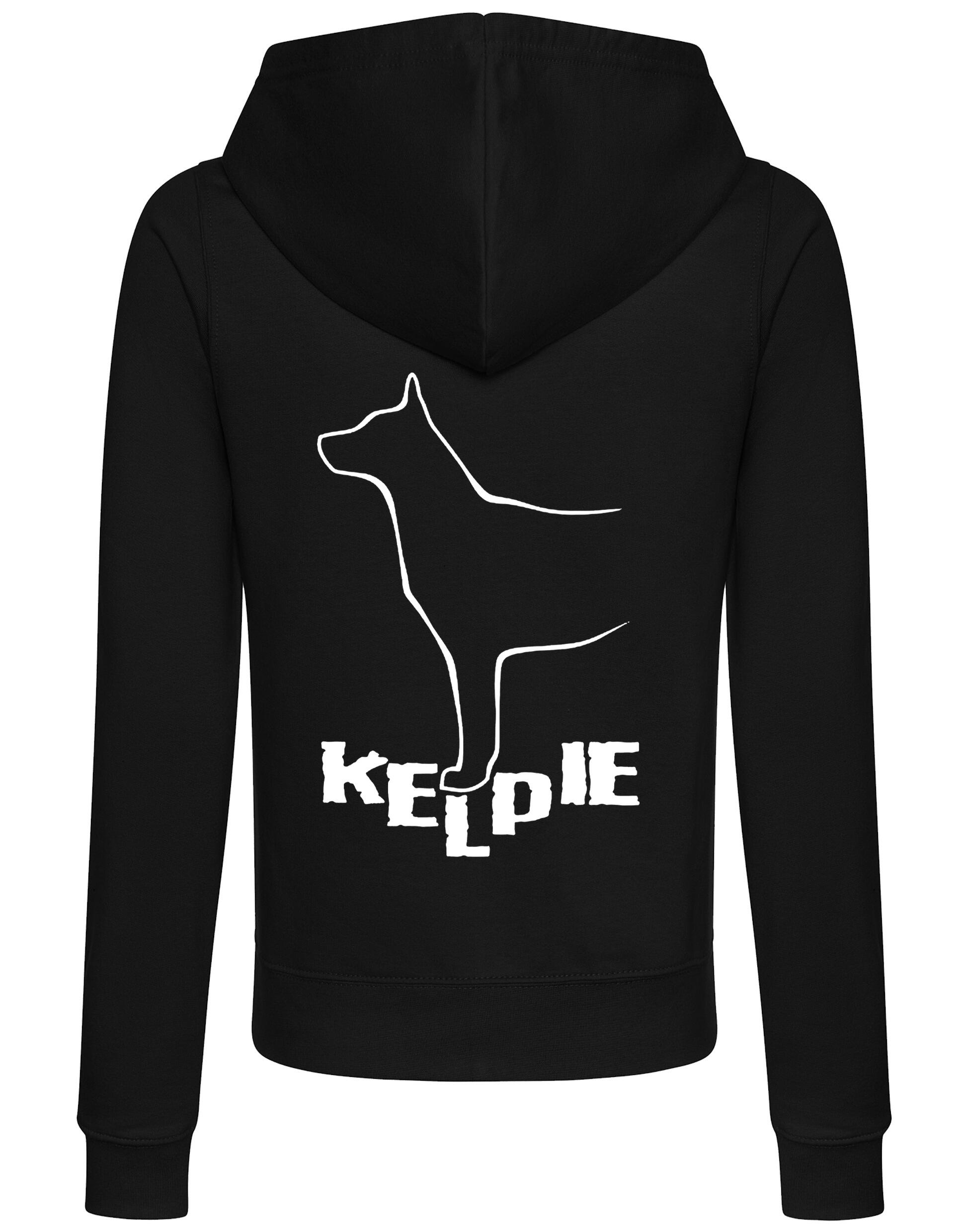 Kelpi Women’s Zipped Hoodie with exclusive breed-inspired artwork, breathable fabric, and practical features for stylish comfort.