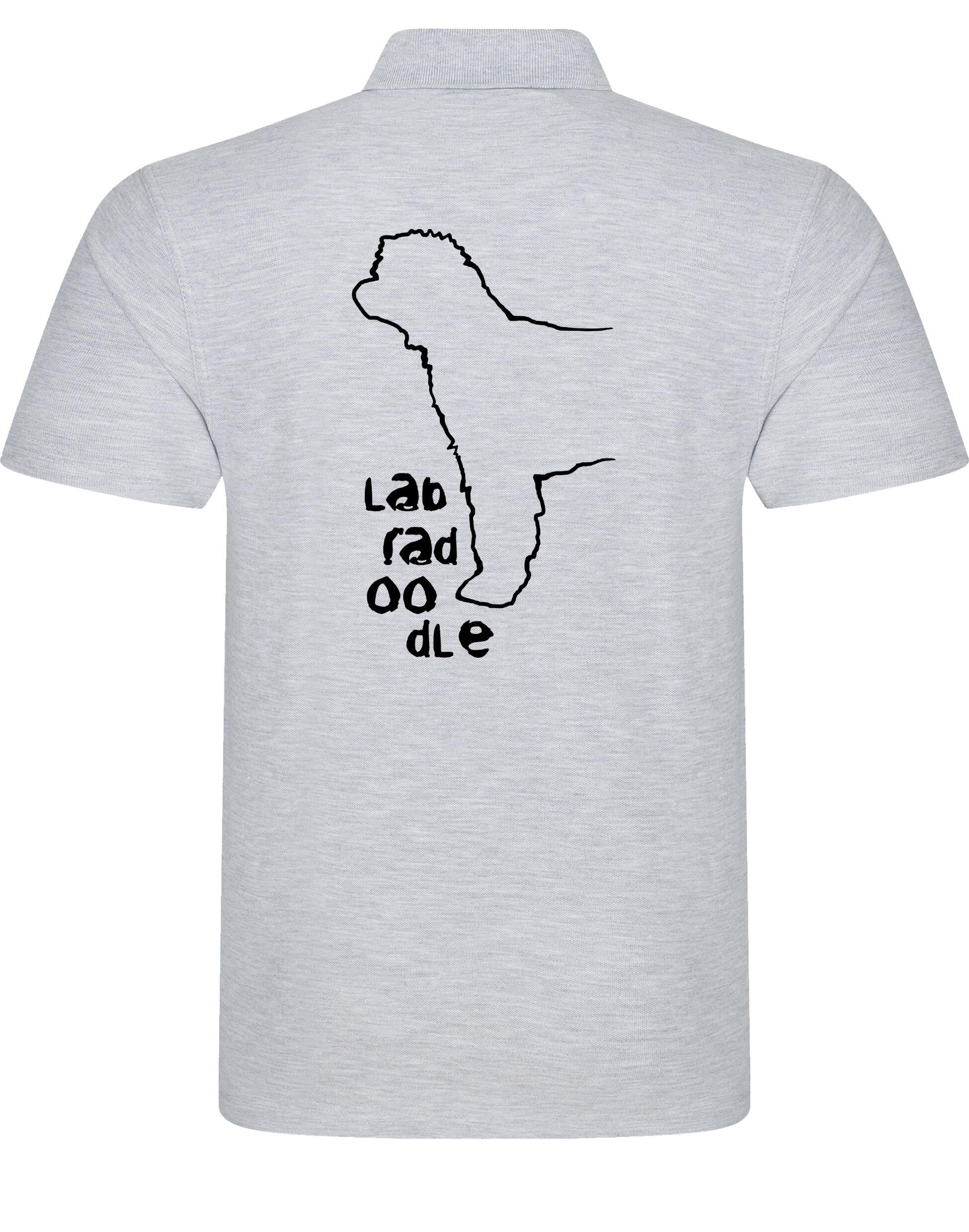 Unisex Cotton Polo with a vibrant Labradoodle design on the back, crafted from breathable fabric for lasting comfort and style.