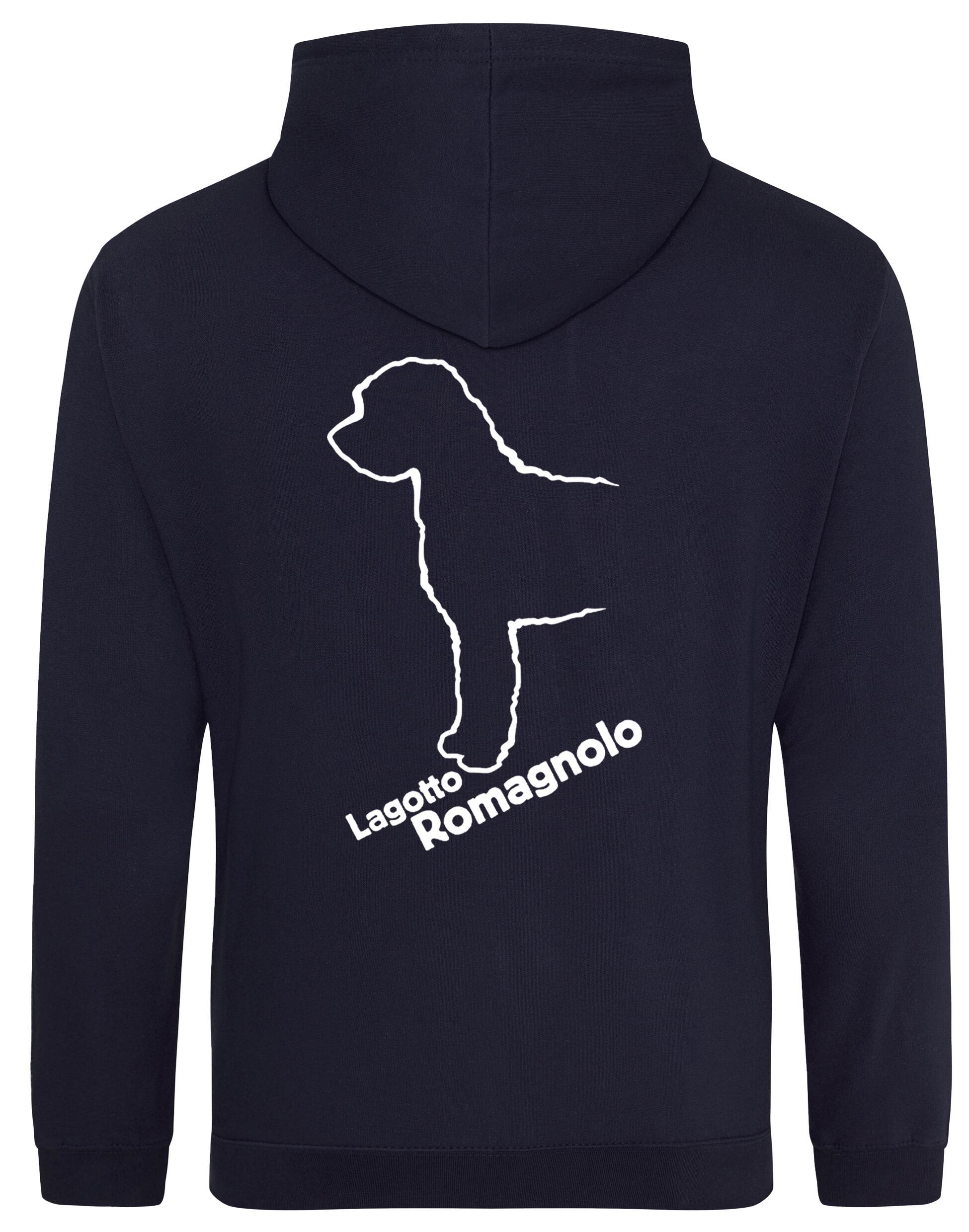 Lagotto Romagnolo design pullover hoodie featuring exclusive artwork, fleece-lined warmth, and a kangaroo pocket for stylish and practical comfort.