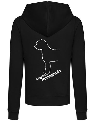 Lagotto Romagnolo Women’s Zipped Hoodie with exclusive breed artwork, a cozy hood, and practical pockets for stylish comfort.
