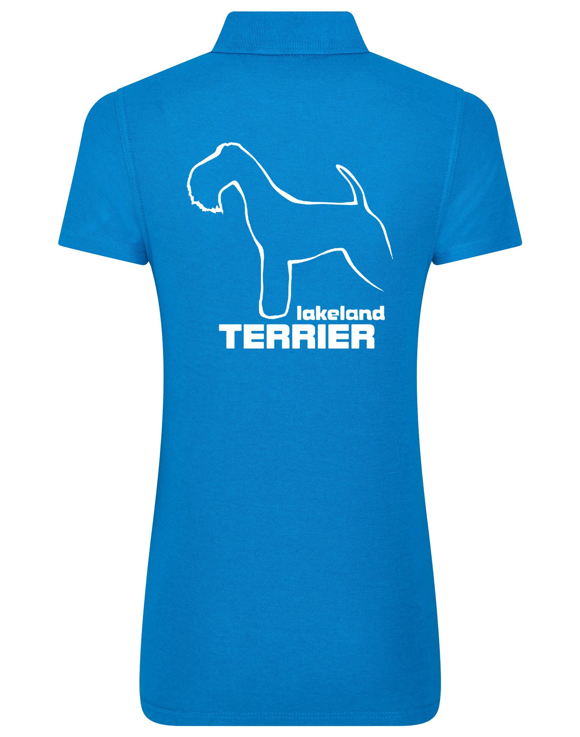Women's cotton polo featuring an exclusive Lakeland Terrier design with a flattering fit.