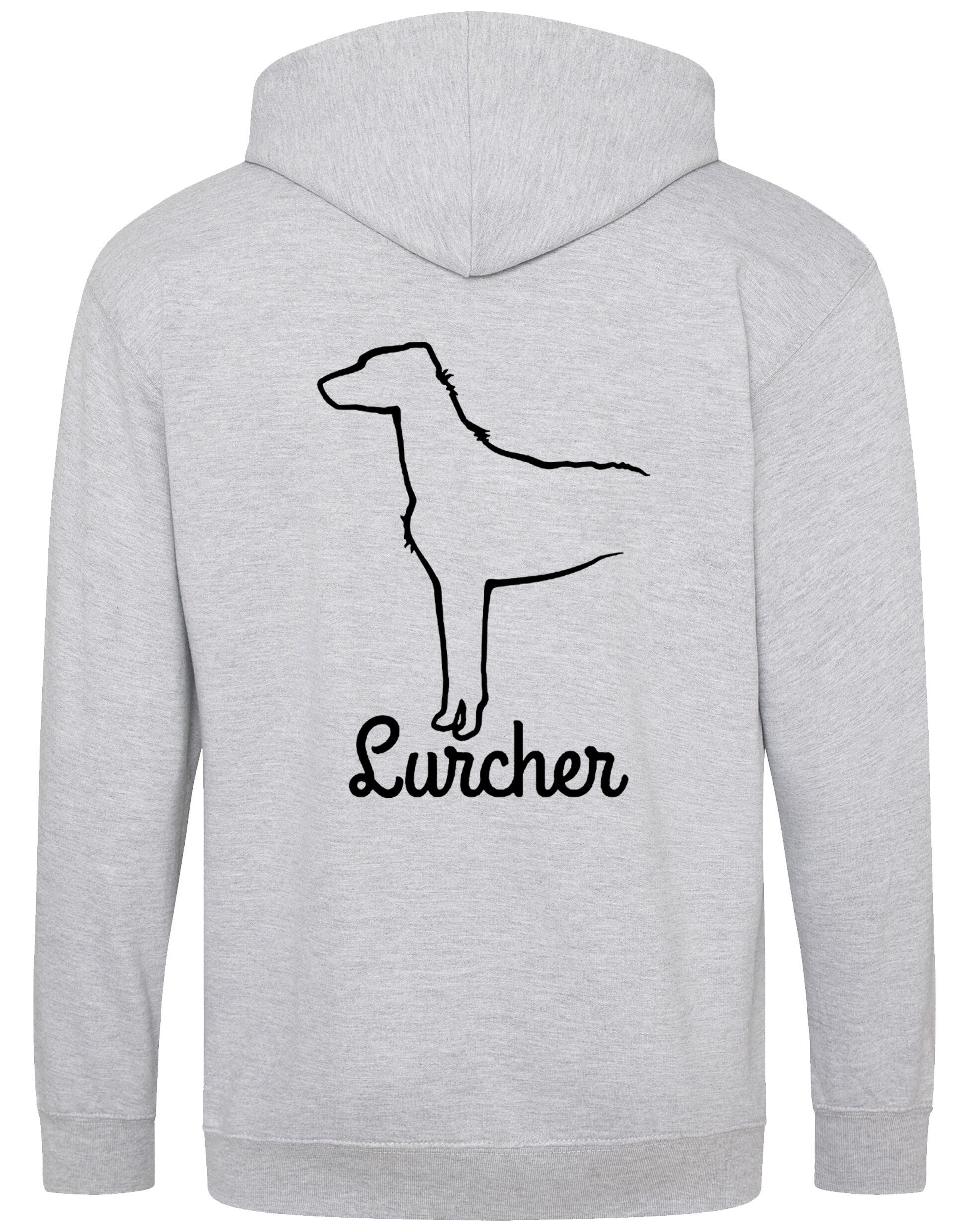 Lurcher Zipped Hoodie featuring exclusive breed artwork and customisable options.