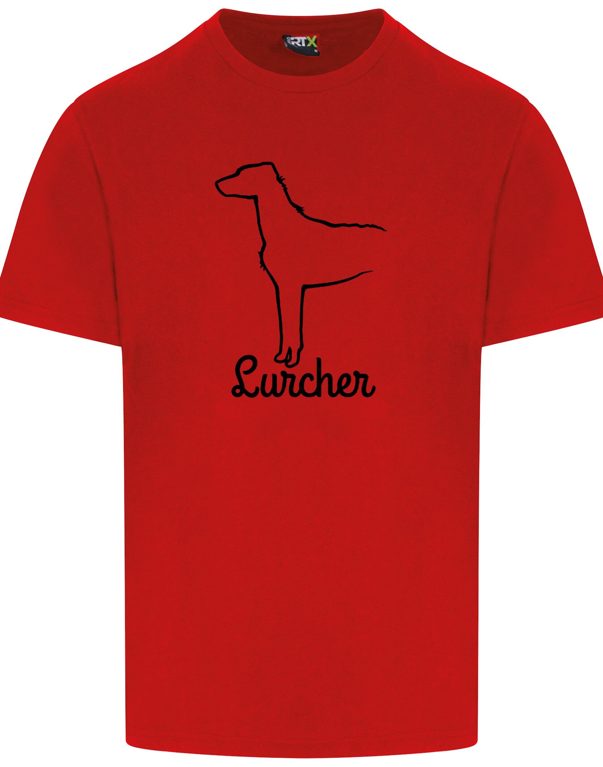 Lurcher Unisex Roundneck T-shirt with exclusive breed artwork and soft cotton fabric.