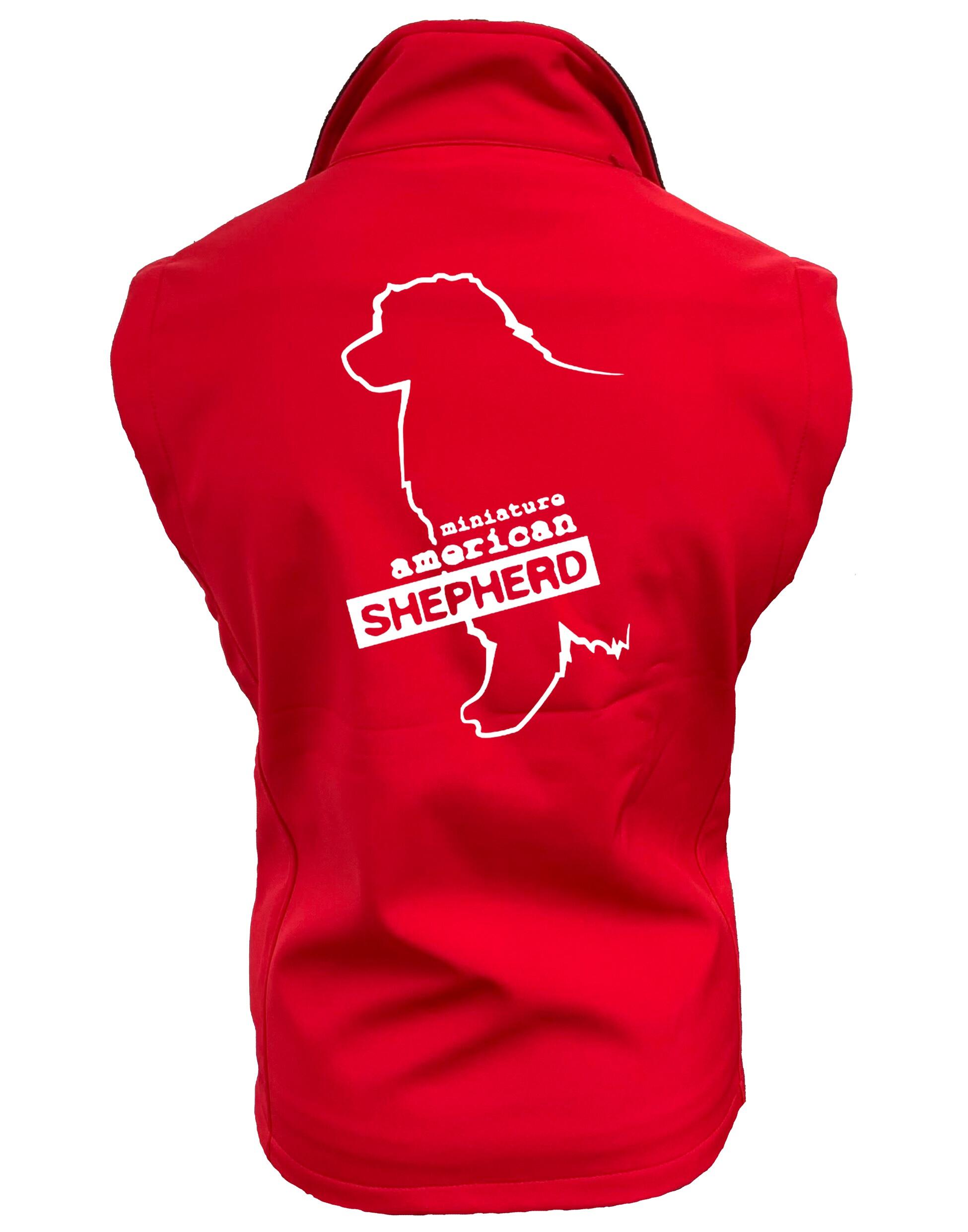 Miniature American Shepherd Softshell Jacket with fleece lining, water-resistant fabric, and exclusive breed artwork for stylish outdoor wear.
