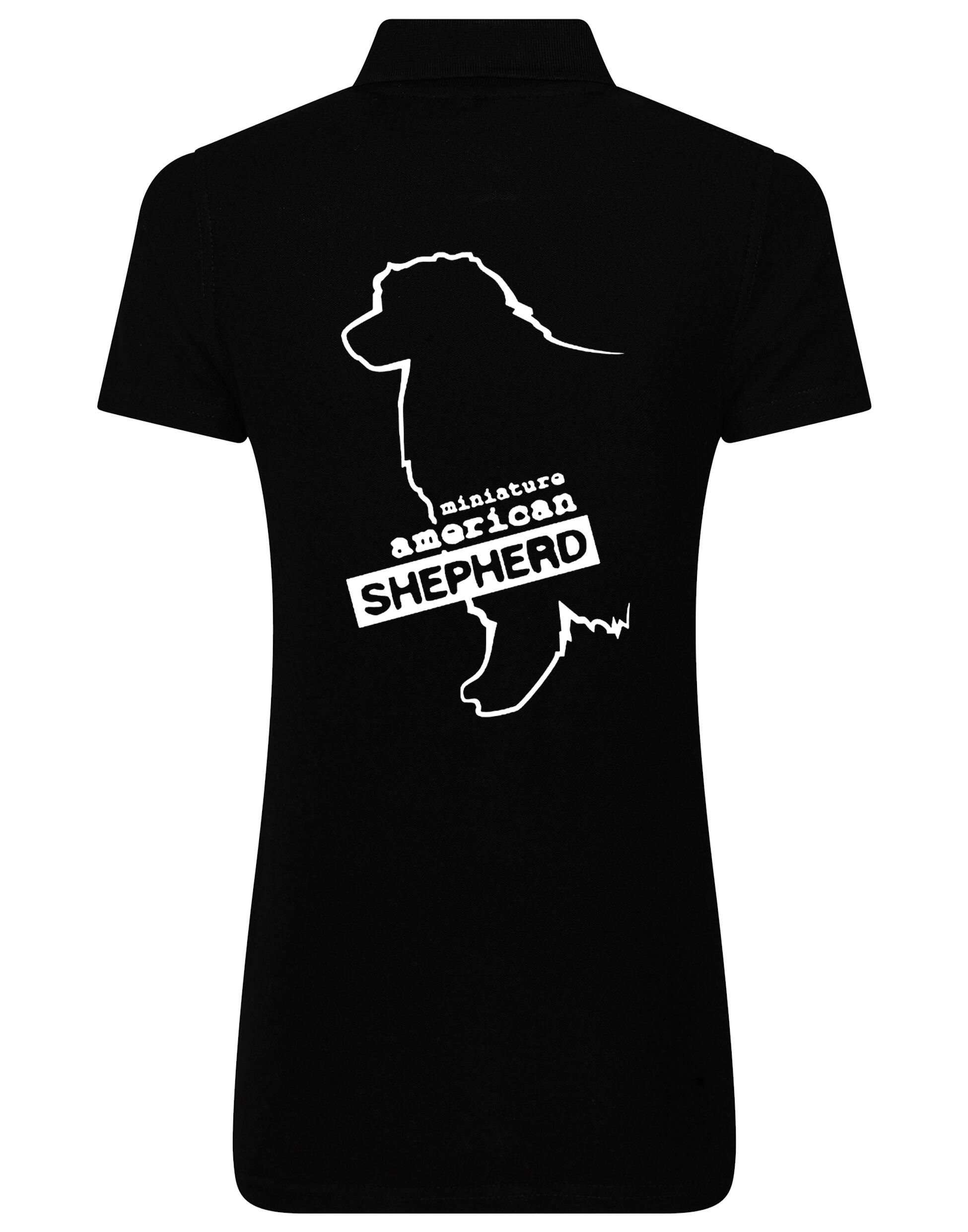 Miniature American Shepherd Women’s Cotton Polo featuring exclusive breed artwork, soft breathable fabric, and a flattering feminine fit.
