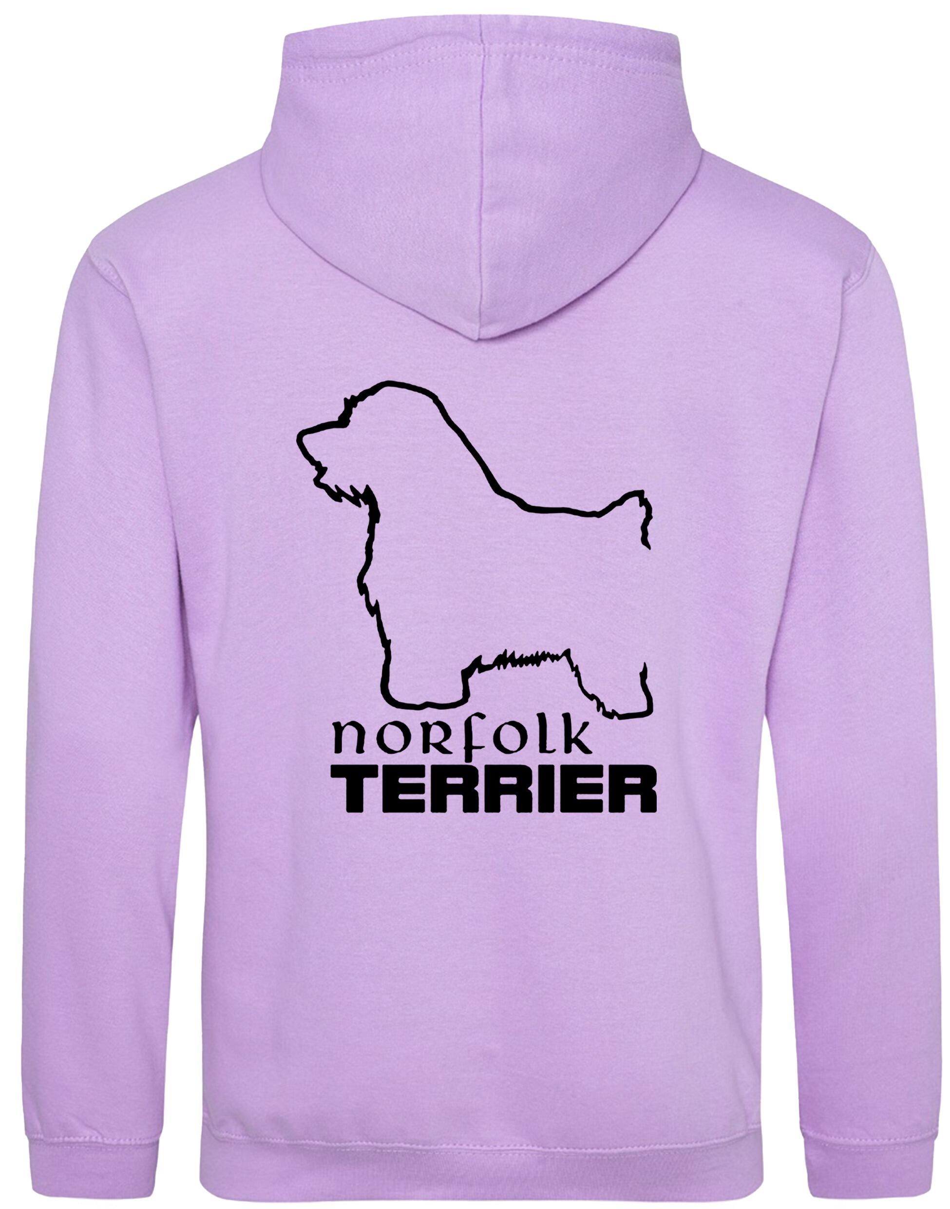 Norfolk Terrier Pullover Hoodie featuring exclusive breed artwork on the back, heavy-blend fabric with brushed fleece interior, and kangaroo pocket for warmth and comfort. A stylish and practical choice for Norfolk Terrier lovers.