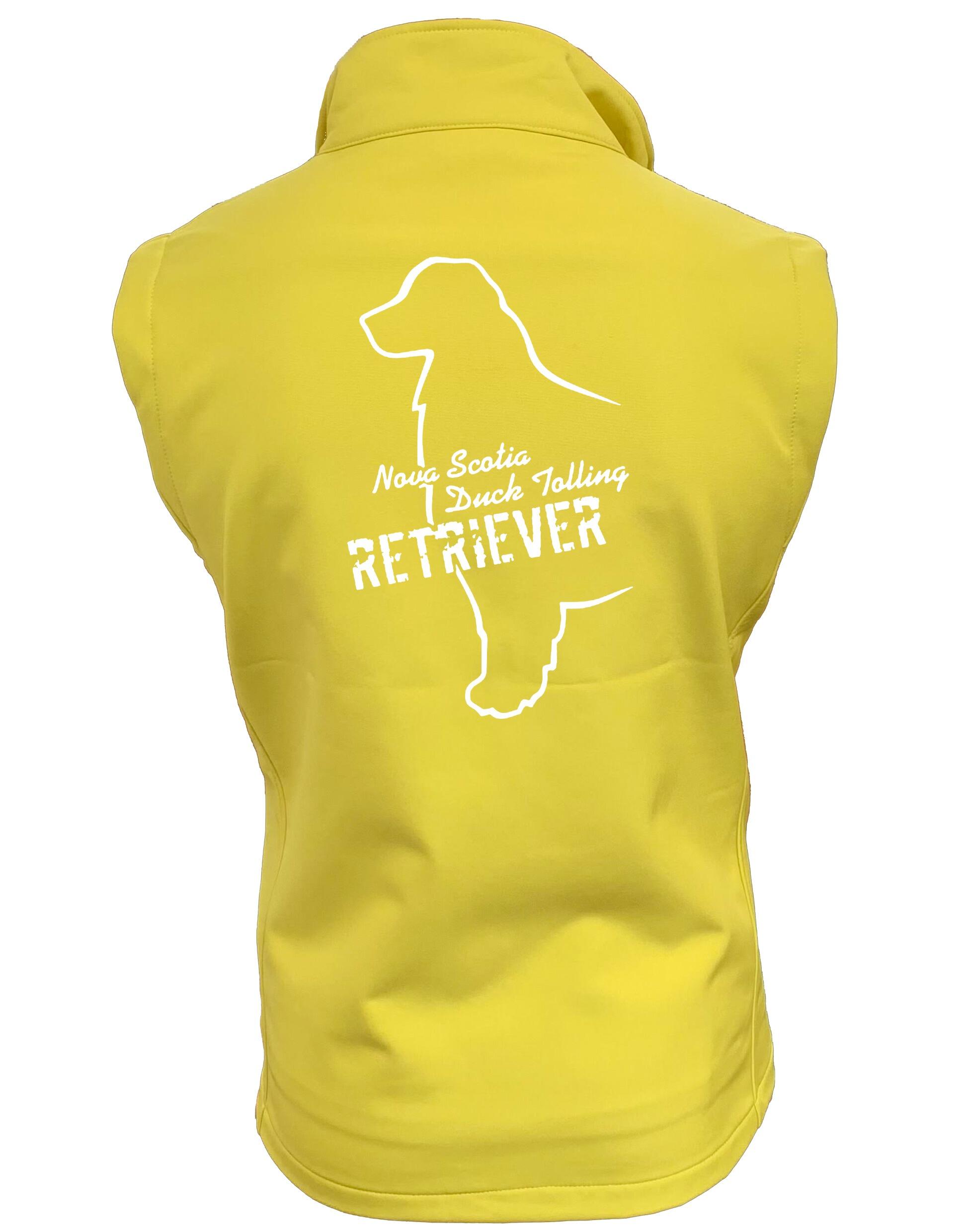 Women’s softshell gilet featuring an exclusive Nova Scotia Duck Tolling Retriever design. Water-resistant, fleece-lined, and perfect for layering. Ideal for dog events, outdoor adventures, and casual wear.
