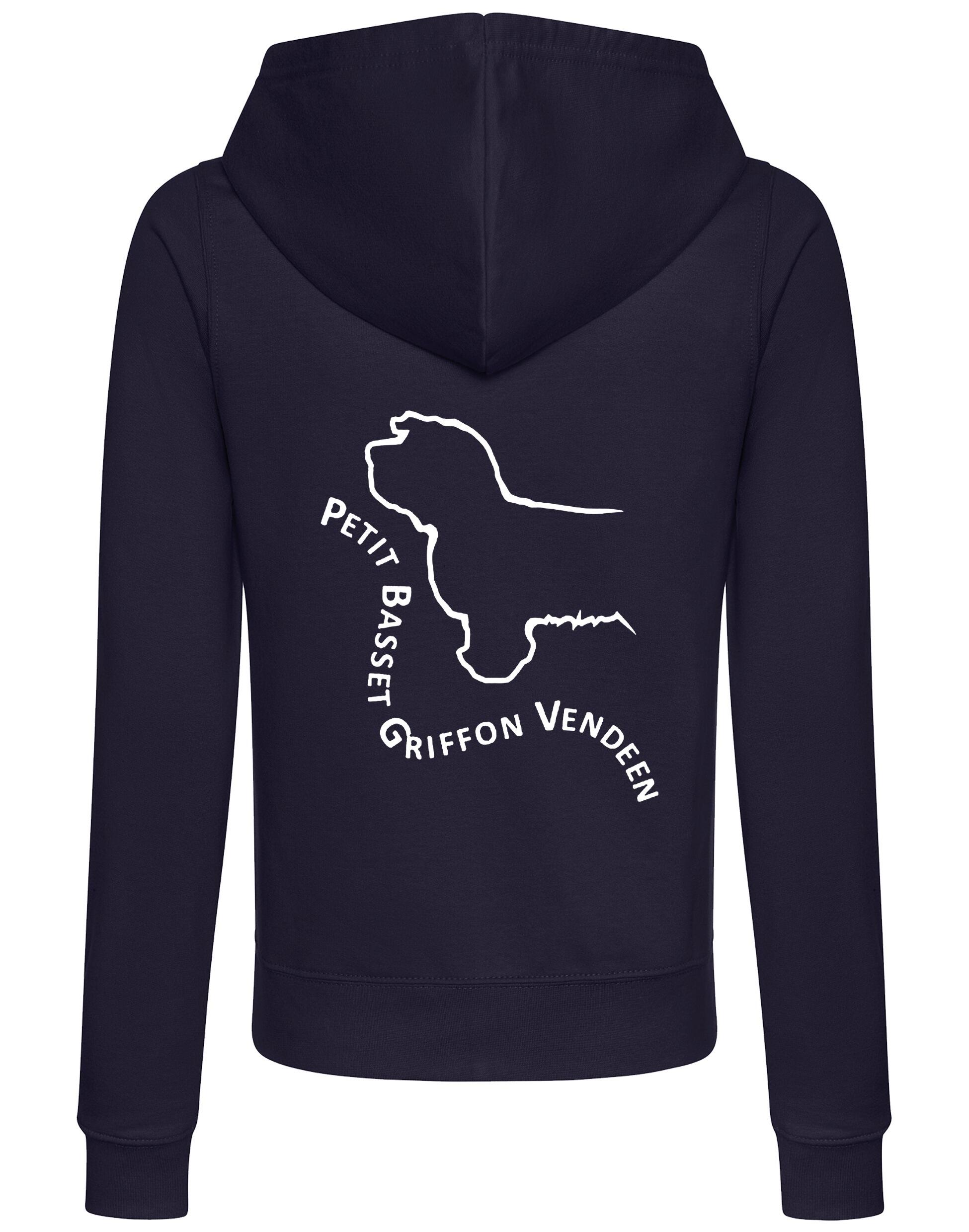 Petit Basset Griffon Vendéen Women’s Zipped Hoodie – lightweight and fleece-lined full-zip hoodie with exclusive breed artwork, cozy hood, and practical front pockets.