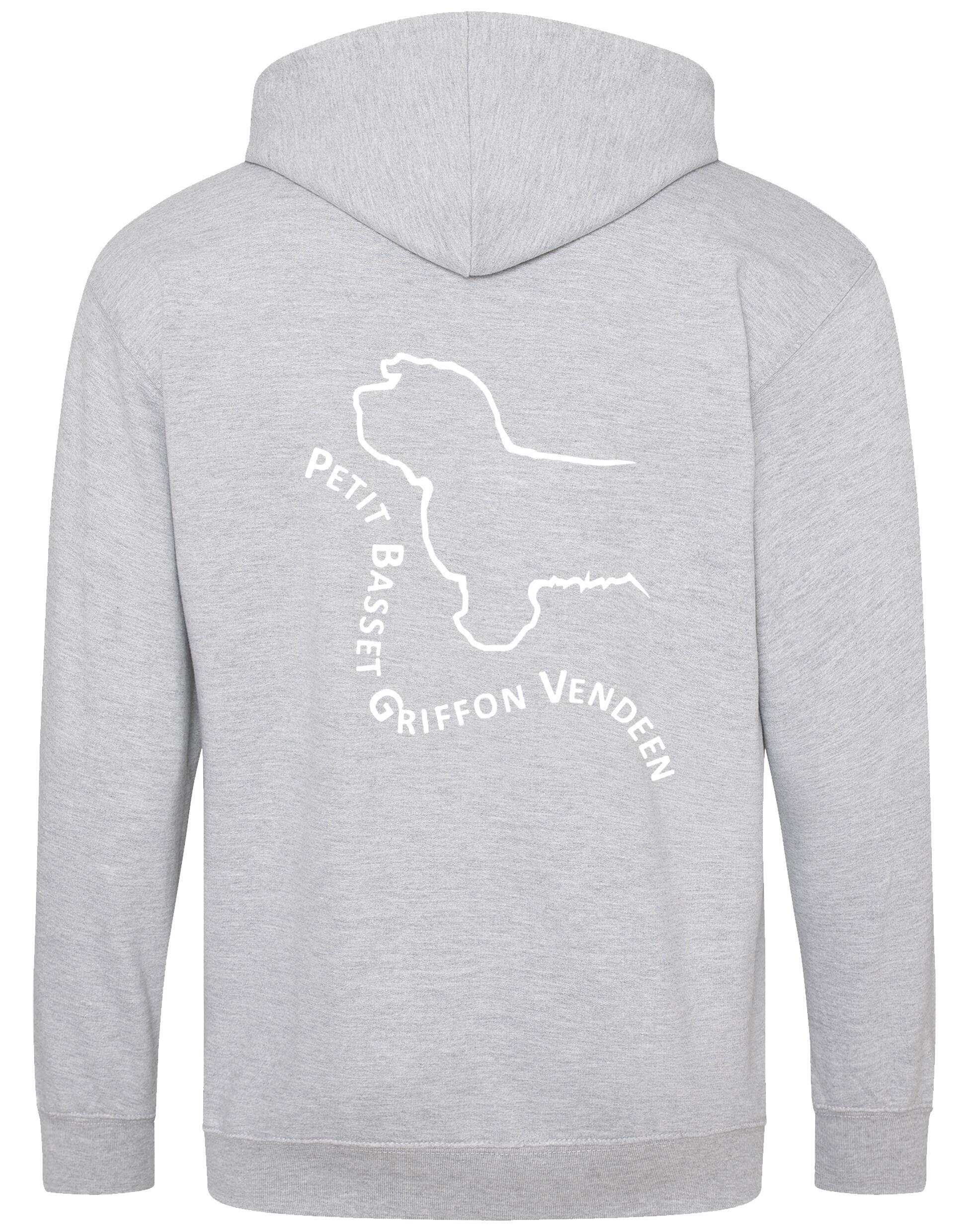 Petit Basset Griffon Vendéen Zipped Hoodie – fleece-lined full-zip hoodie with exclusive breed artwork, cozy hood, and spacious front pockets.