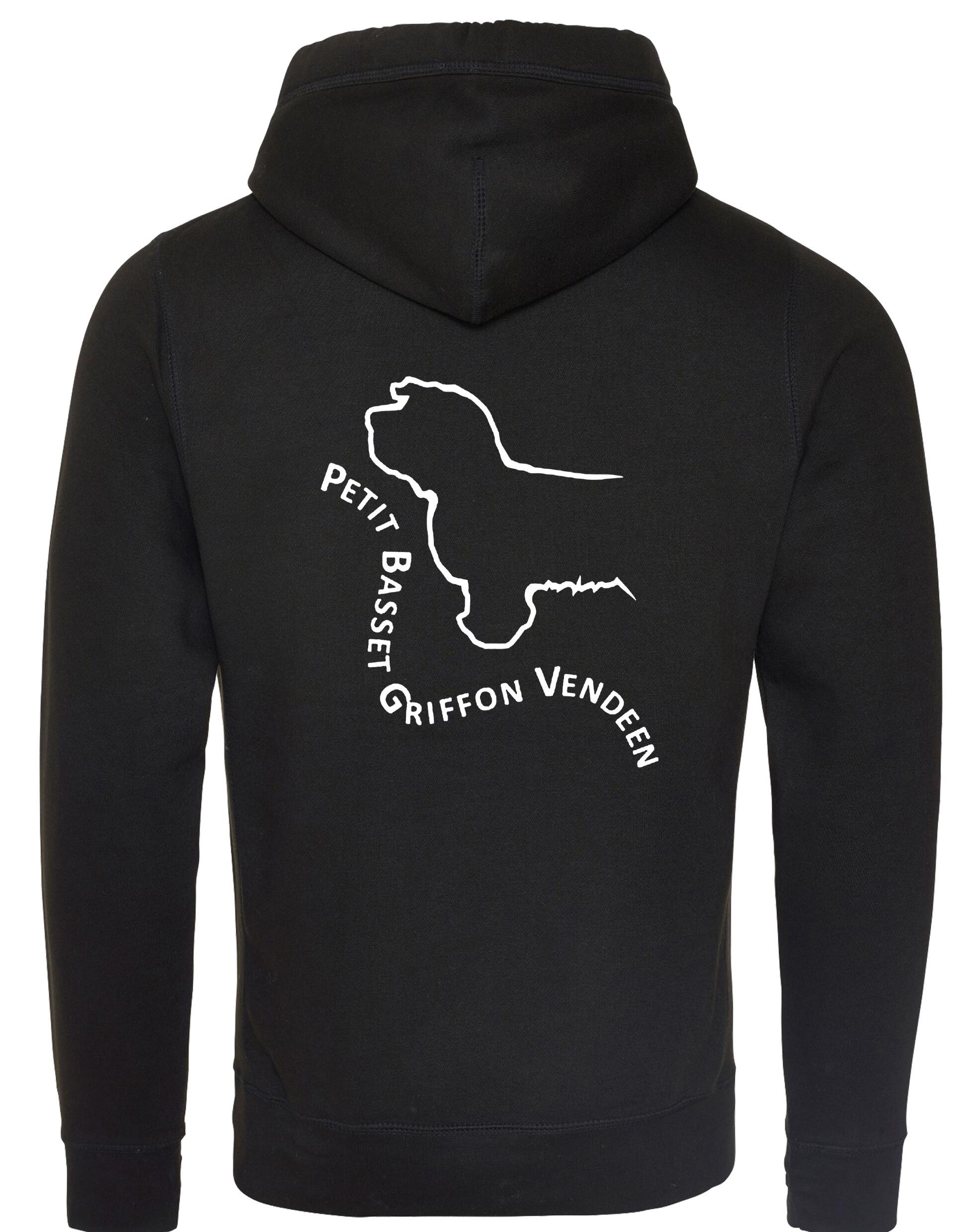 Petit Basset Griffon Vendéen Crossneck Pullover Hoodie – fleece-lined hoodie with exclusive breed artwork, crossneck hood, and kangaroo pocket for warmth and style.