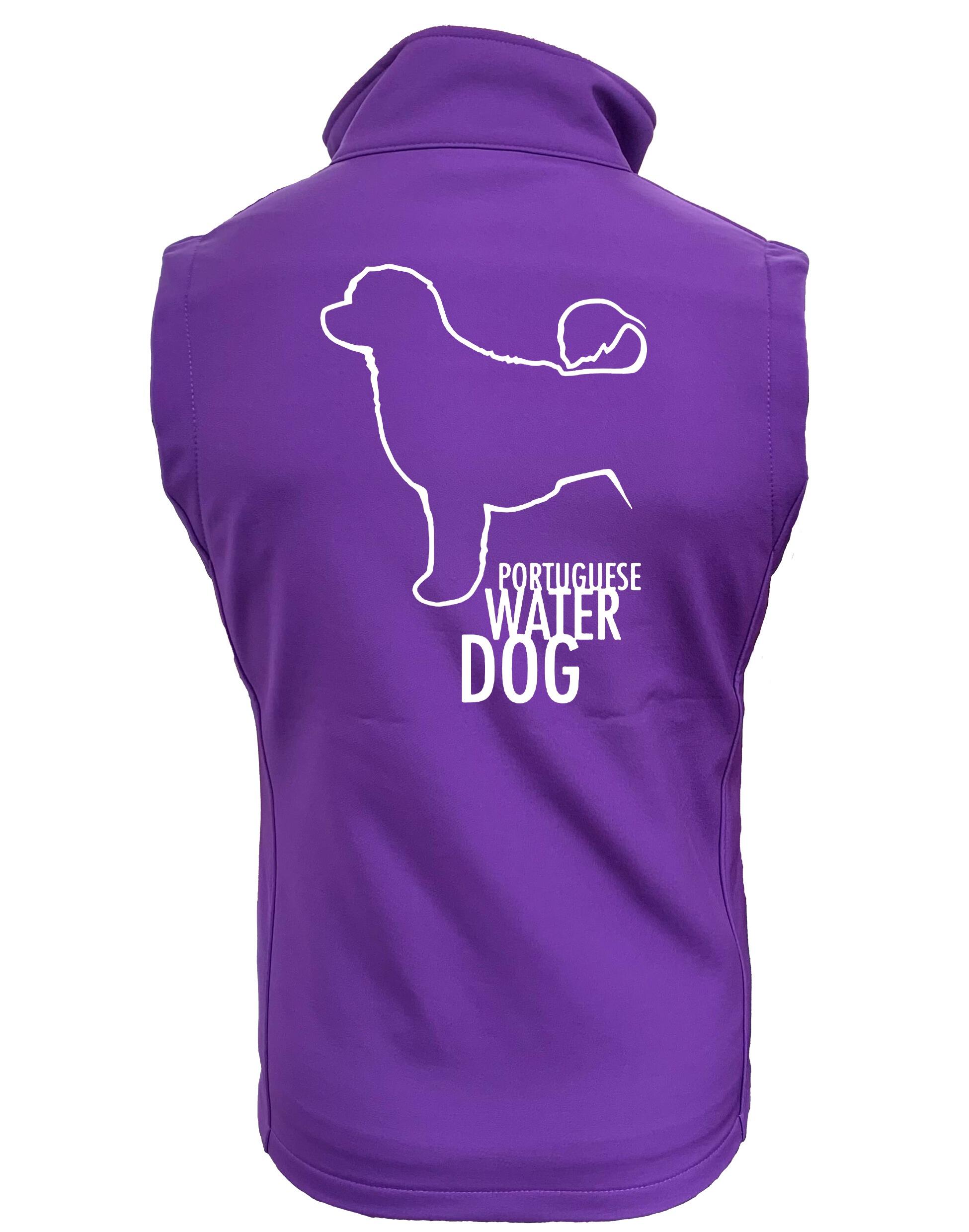 Unisex Portuguese Water Dog Softshell Jacket showcasing durable, water-resistant fabric, cozy fleece lining, and exclusive artwork celebrating the breed’s agility and charm.