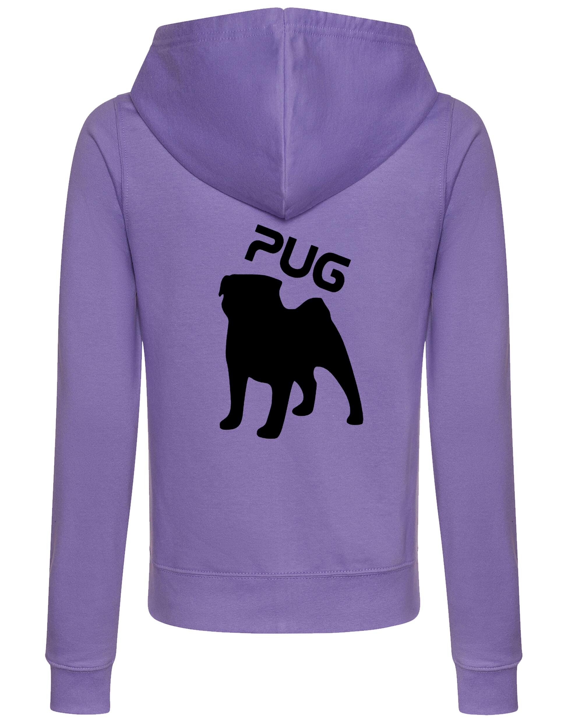 Women's Pug (Silhouette) Zipped Hoodie featuring exclusive silhouette artwork, crafted from premium breathable fabric with a cozy hood and practical front pockets for versatile, stylish outdoor wear.
