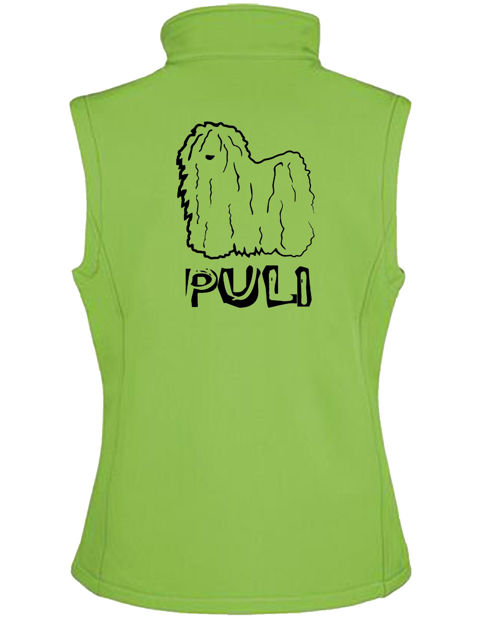 Unisex Hungarian Puli Softshell Gilet featuring exclusive artwork, crafted from premium water-resistant fabric with a cozy fleece lining, a full-zip front, and side pockets for stylish, practical outdoor wear.
