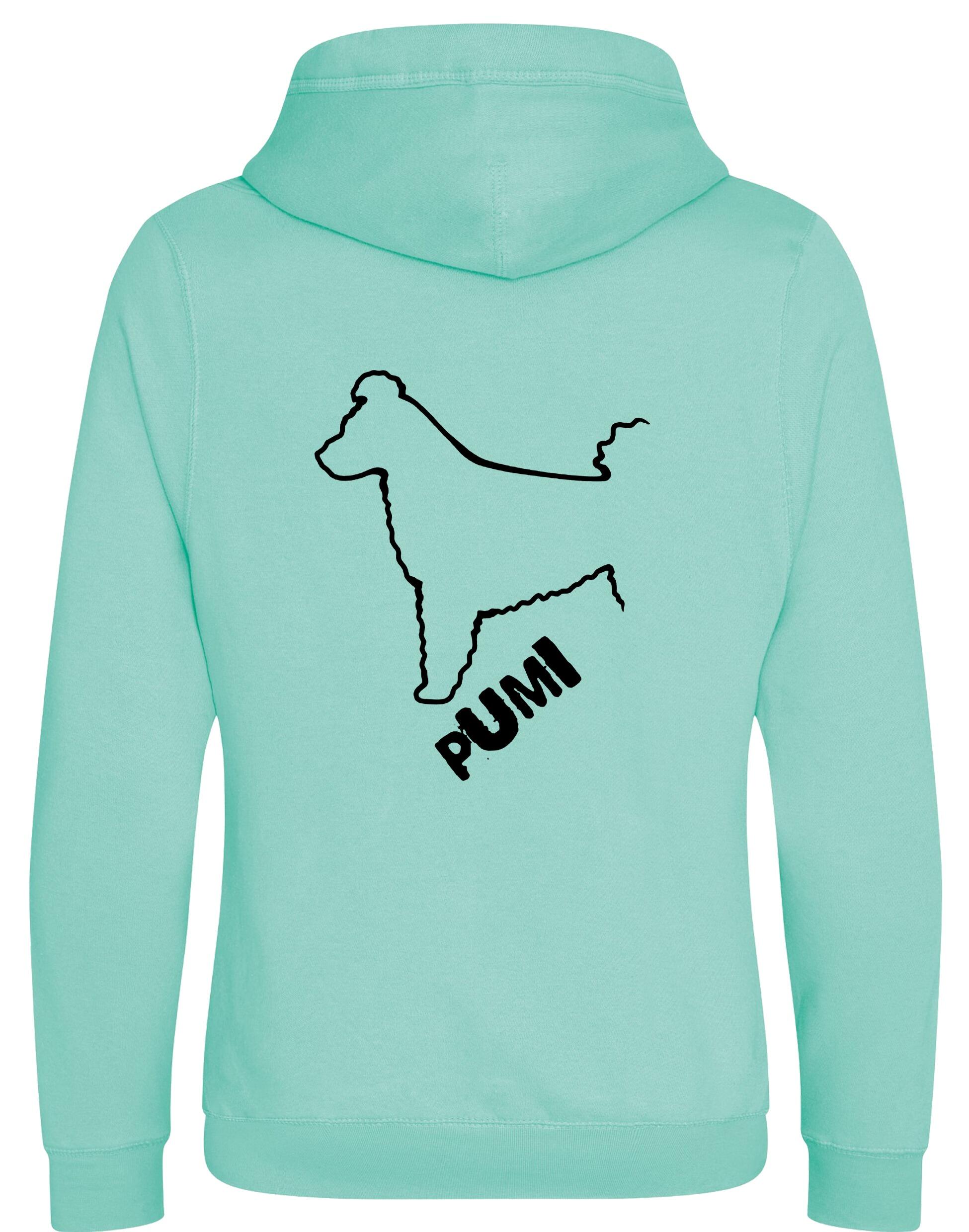 Unisex Hungarian Pumi Crossneck Pullover Hoodie featuring exclusive breed artwork, crafted from premium heavy-blend fabric with a cozy brushed fleece interior, a spacious kangaroo pocket, and a modern crossneck design for stylish, comfortable outdoor wear.