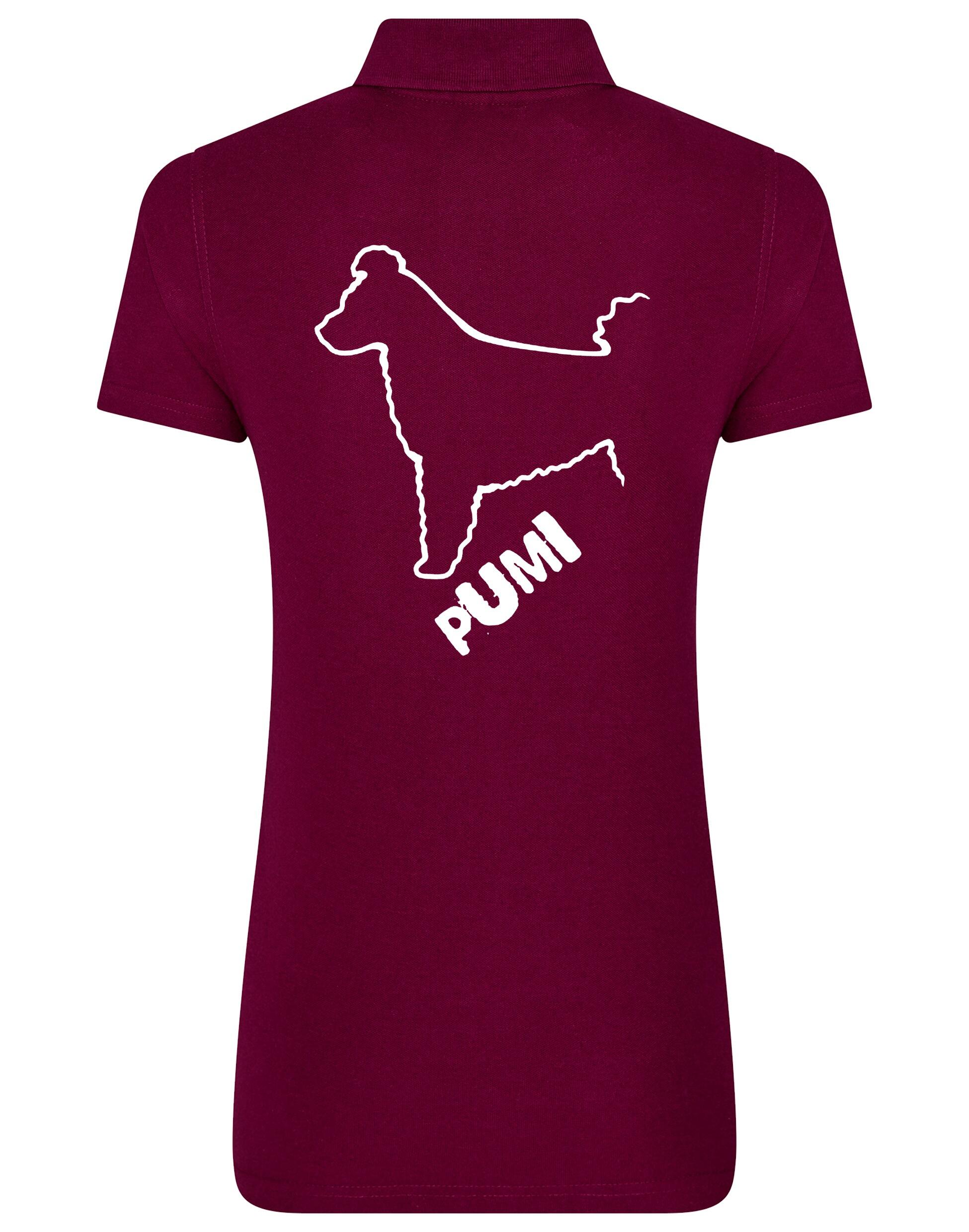 Women's Cotton Polo featuring exclusive Hungarian Pumi artwork, crafted from premium breathable cotton for all-day comfort and a flattering feminine fit, perfect for Hungarian Pumi enthusiasts.