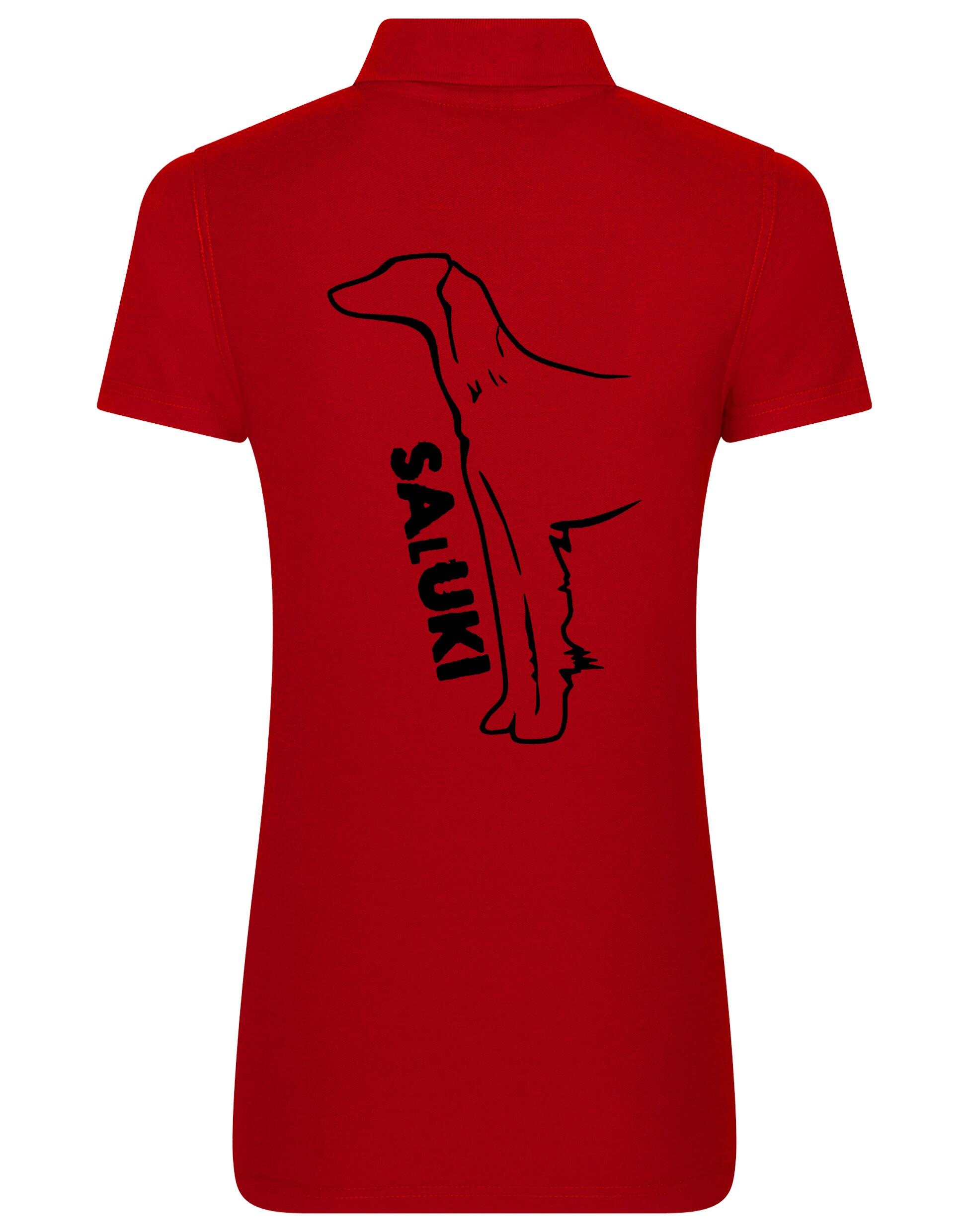 Saluki Women’s Cotton Polo featuring exclusive breed artwork, soft breathable cotton fabric, structured collar, flattering feminine fit, and polished style for breed enthusiasts.