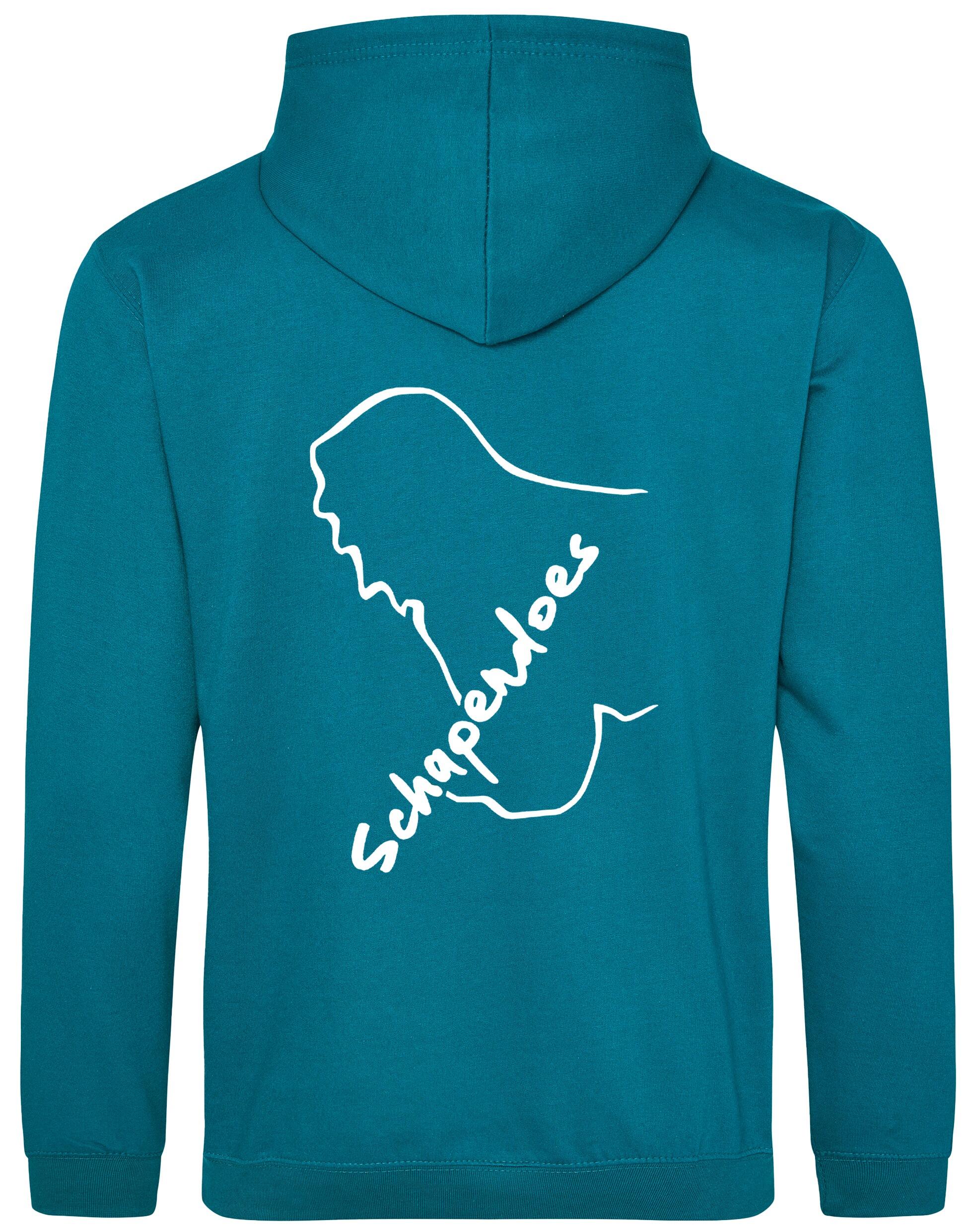 Schapendoes Pullover Hoodie featuring exclusive breed artwork, cozy brushed fleece interior, kangaroo pocket, double-fabric hood, and personalization options for stylish comfort and breed pride.