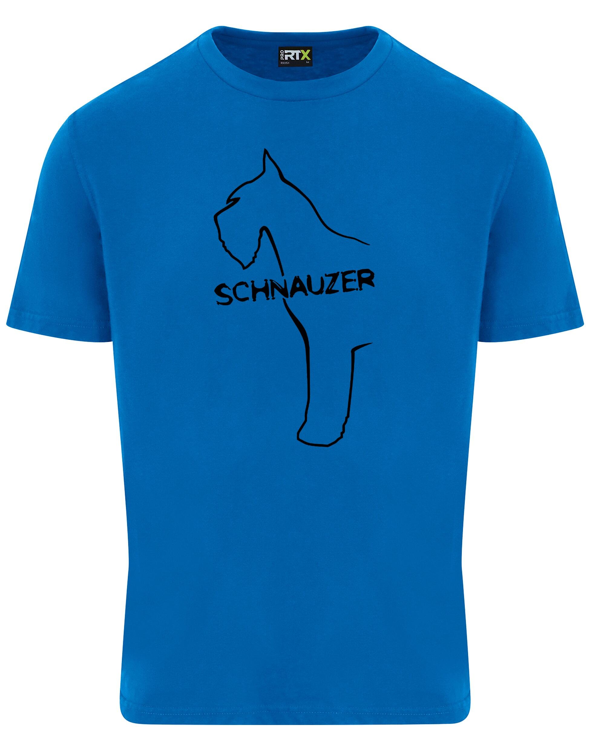 Schnauzer Unisex Roundneck T-shirt featuring exclusive breed design on the front. Soft cotton fabric with relaxed fit, perfect for Schnauzer dog lovers.