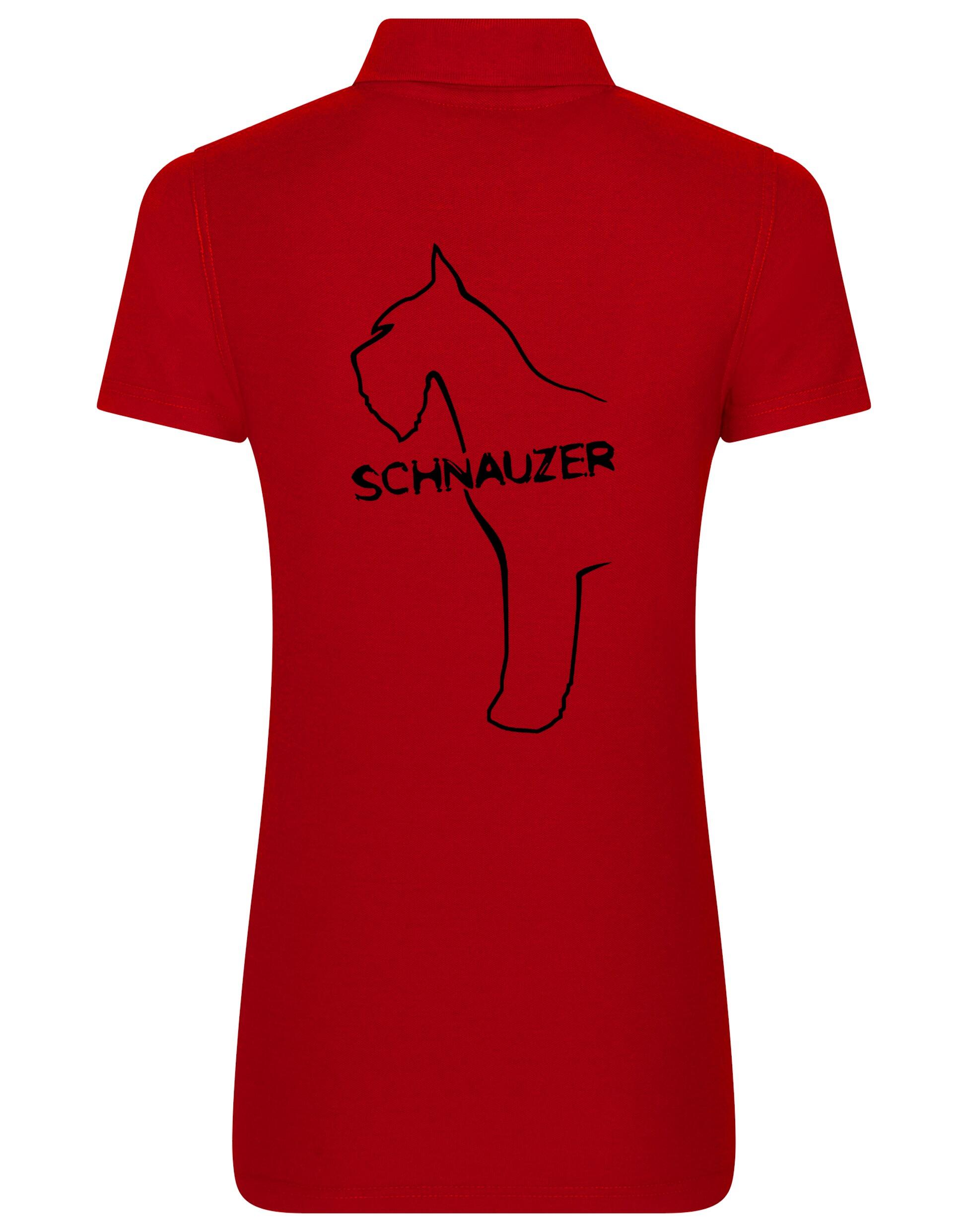 Schnauzer Women’s Cotton Polo featuring exclusive breed design on the back, breathable fabric, and flattering feminine fit. Perfect for Schnauzer lovers.
