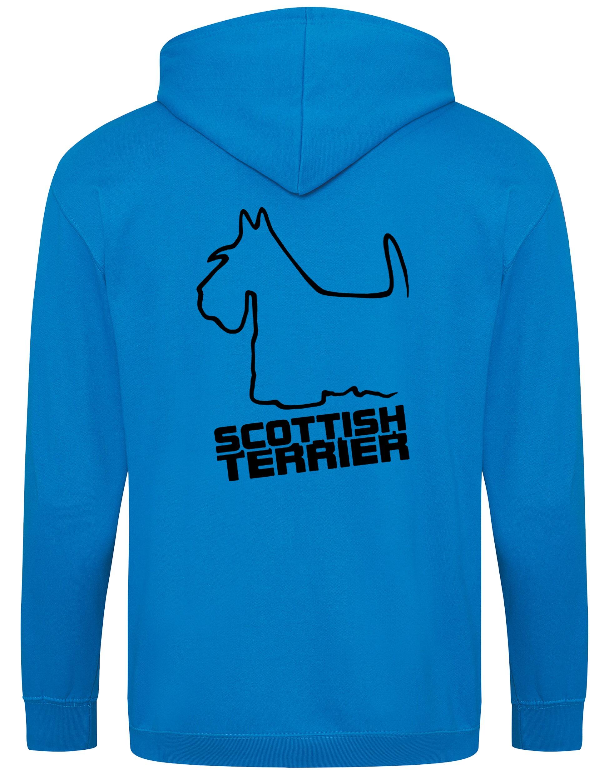 Scottish Terrier Zipped Hoodie with exclusive breed artwork, full-zip design, fleece lining, and customizable options.