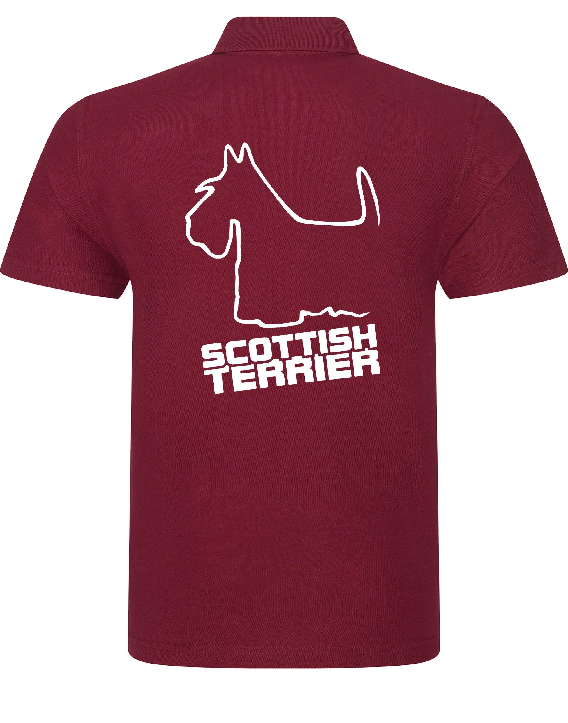 Scottish Terrier Unisex Cotton Polo featuring exclusive breed artwork, breathable premium cotton fabric, and relaxed fit suitable for all body types.