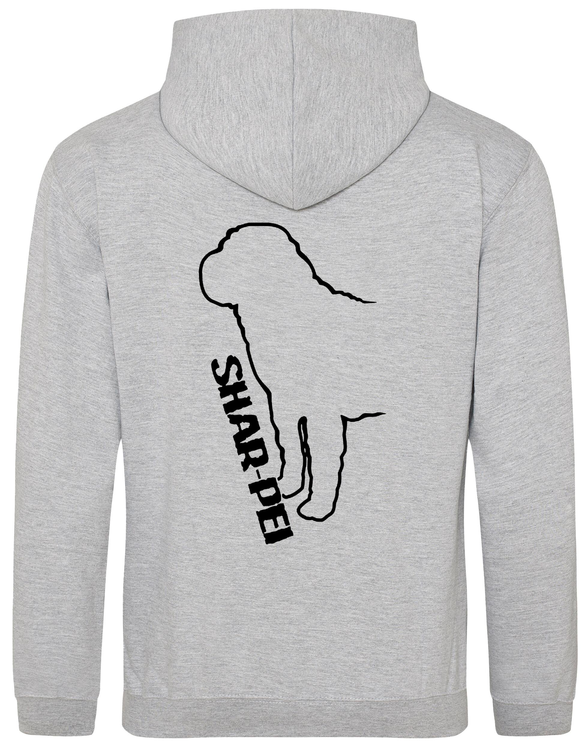 Shar Pei Design Pullover Hoodie featuring exclusive breed artwork, double-fabric hood, and kangaroo pocket.