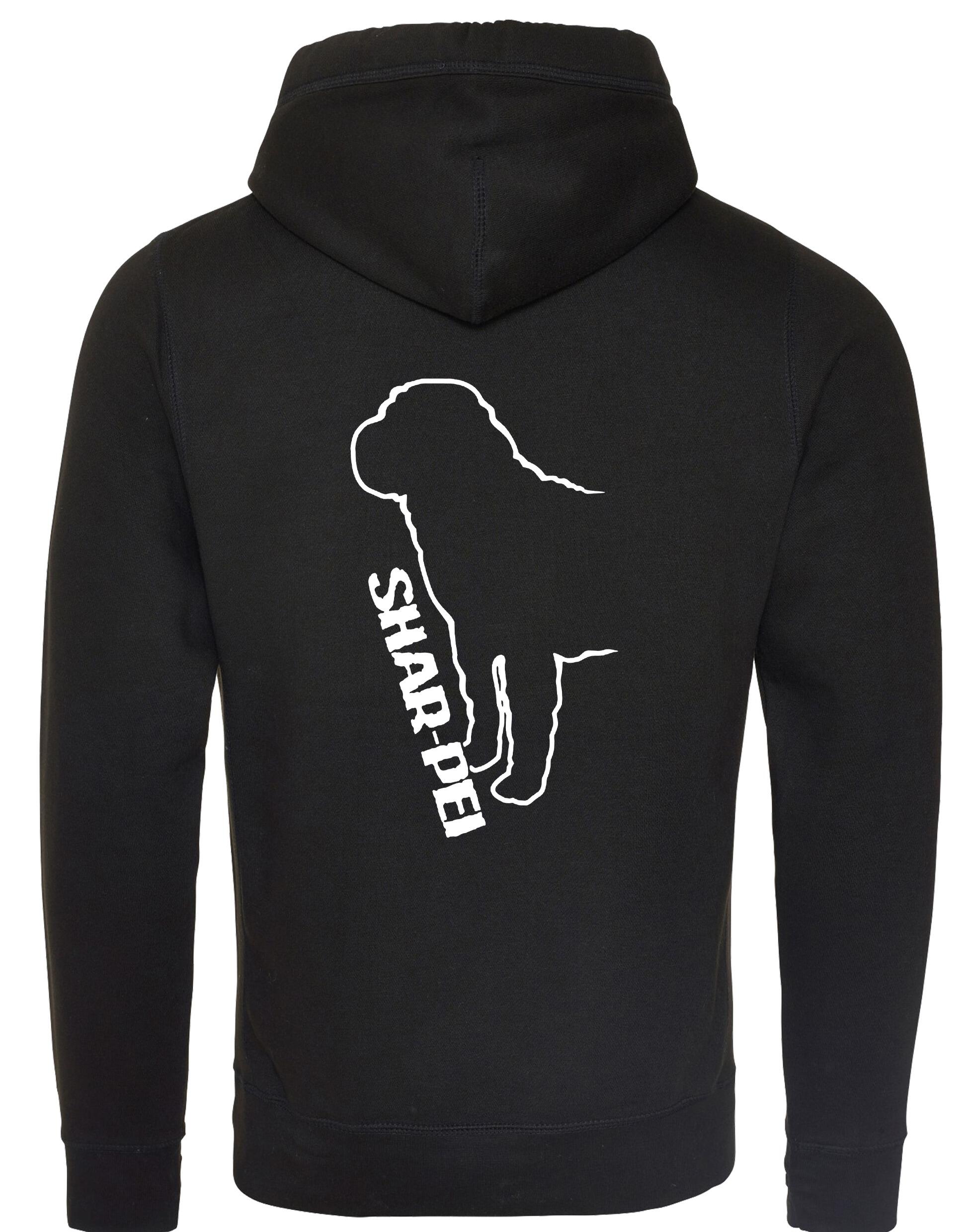 Unisex Crossneck Pullover Hoodie featuring exclusive Shar Pei breed artwork, modern crossneck design, and kangaroo pocket.