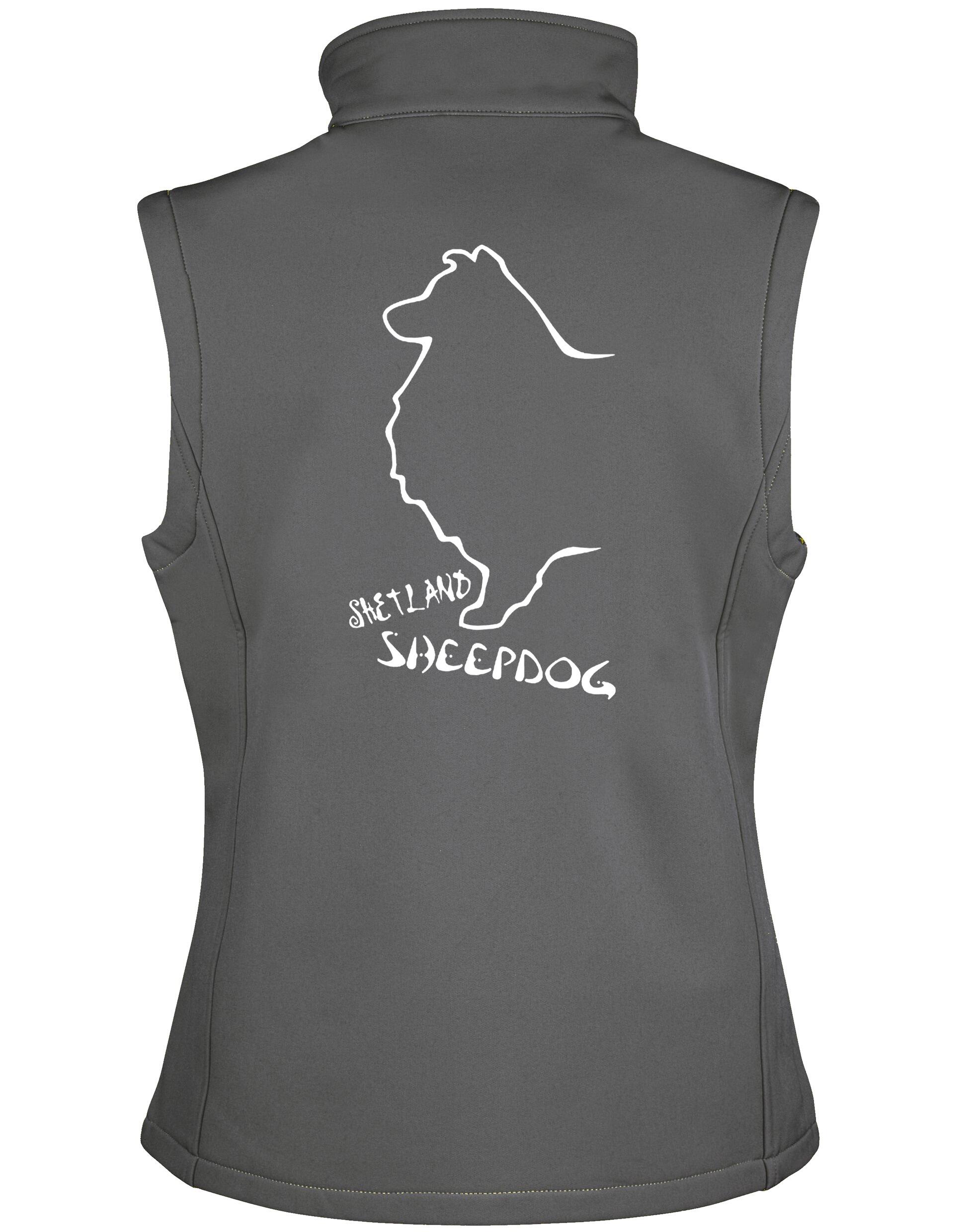 Unisex Softshell Gilet featuring exclusive Shetland Sheepdog graphic design.