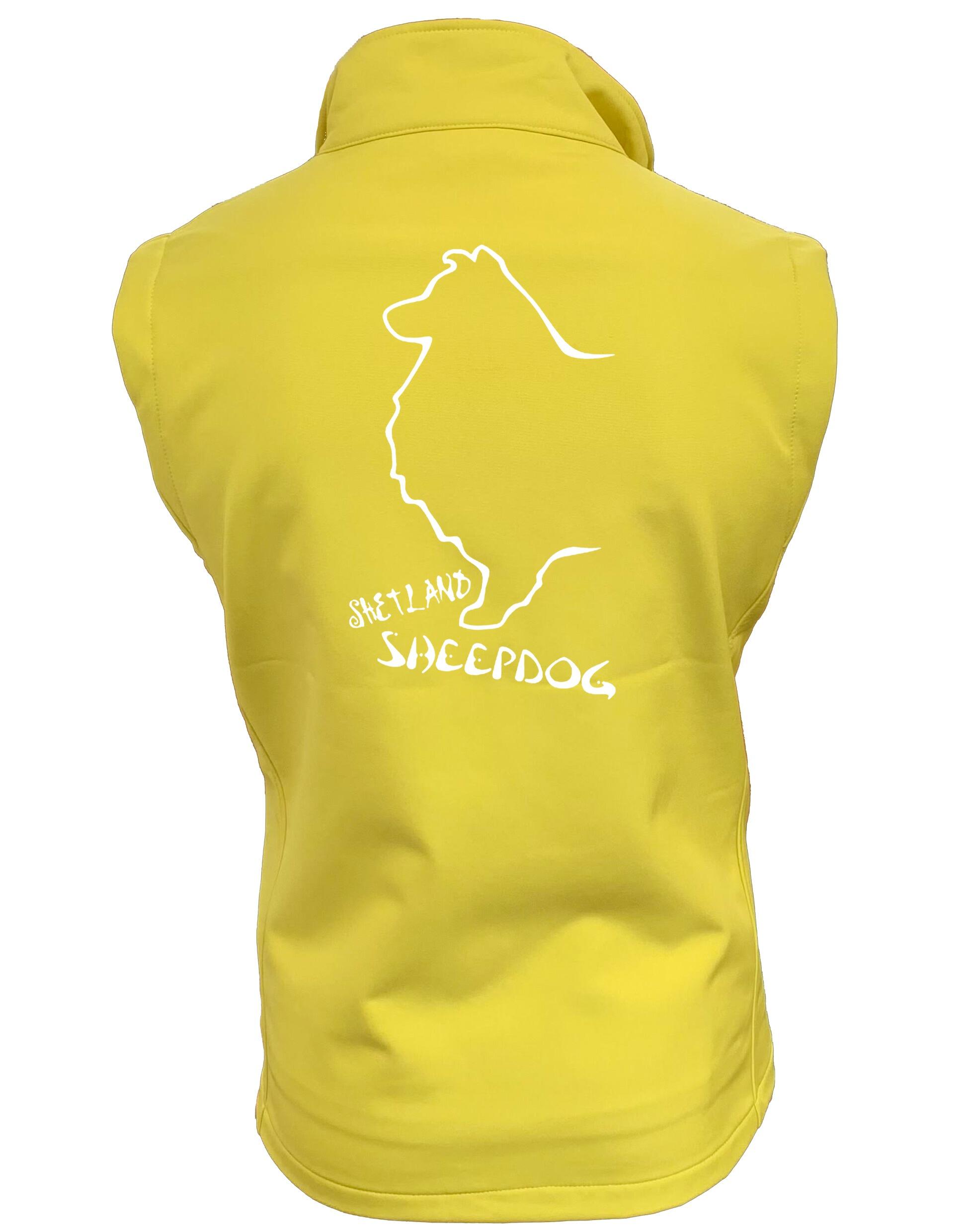 Unisex Softshell Gilet featuring exclusive Shetland Sheepdog graphic design.