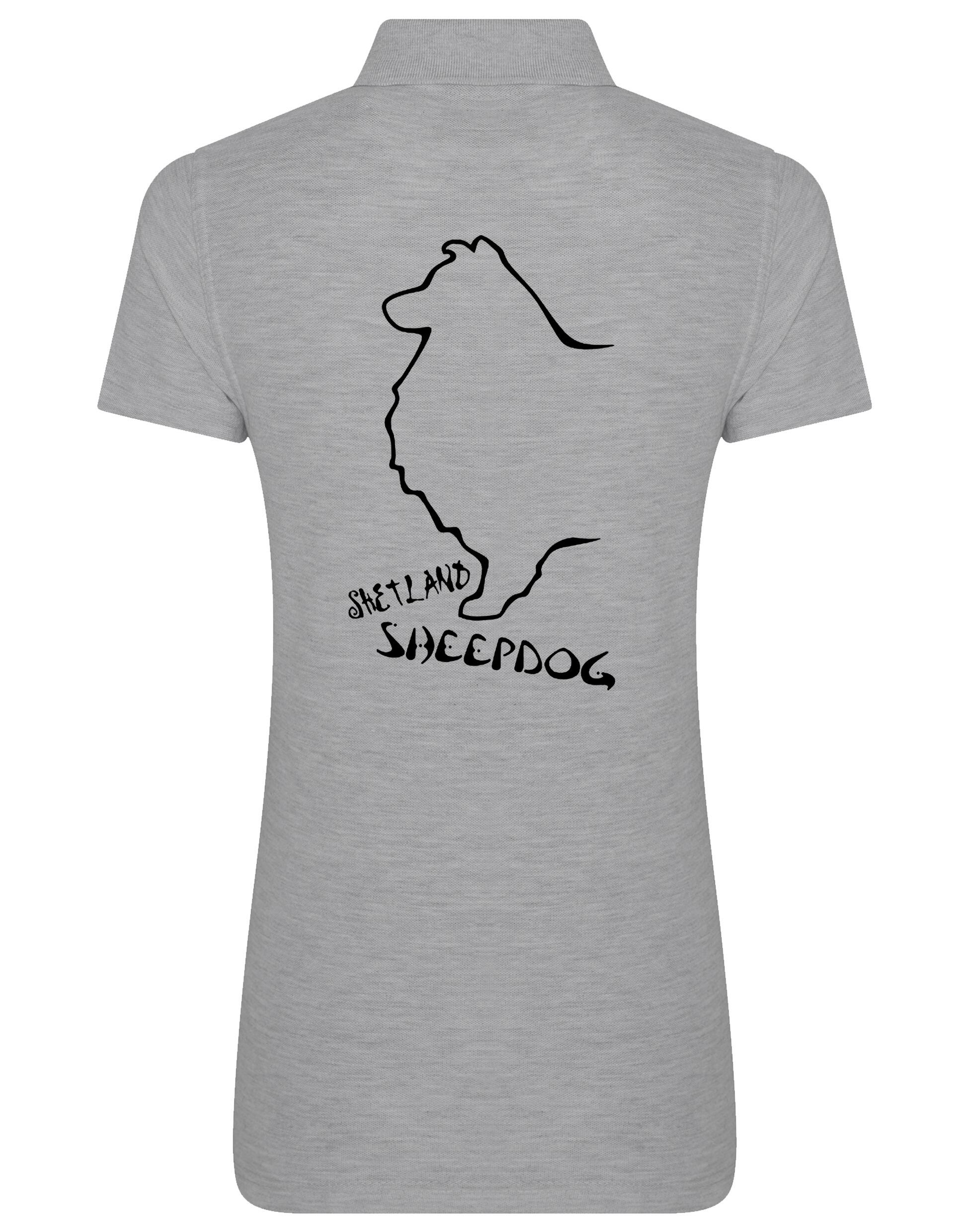 Women’s Cotton Polo featuring exclusive Shetland Sheepdog artwork on the back