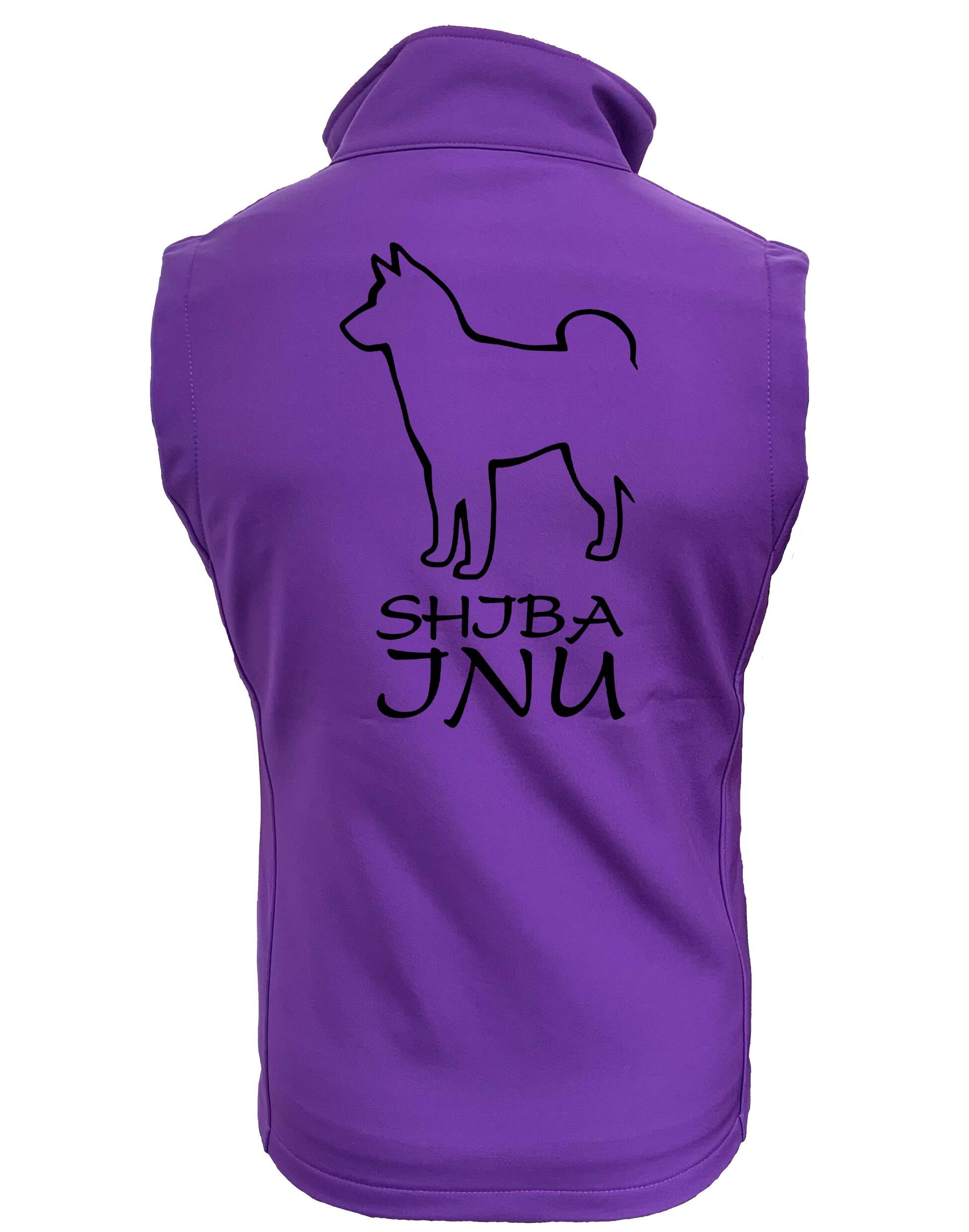 Unisex softshell gilet featuring exclusive Shiba Inu artwork on the back, designed with a fleece-lined interior, water-resistant exterior, and a relaxed fit suitable for all genders – perfect for dog walks, events, and everyday outdoor wear.