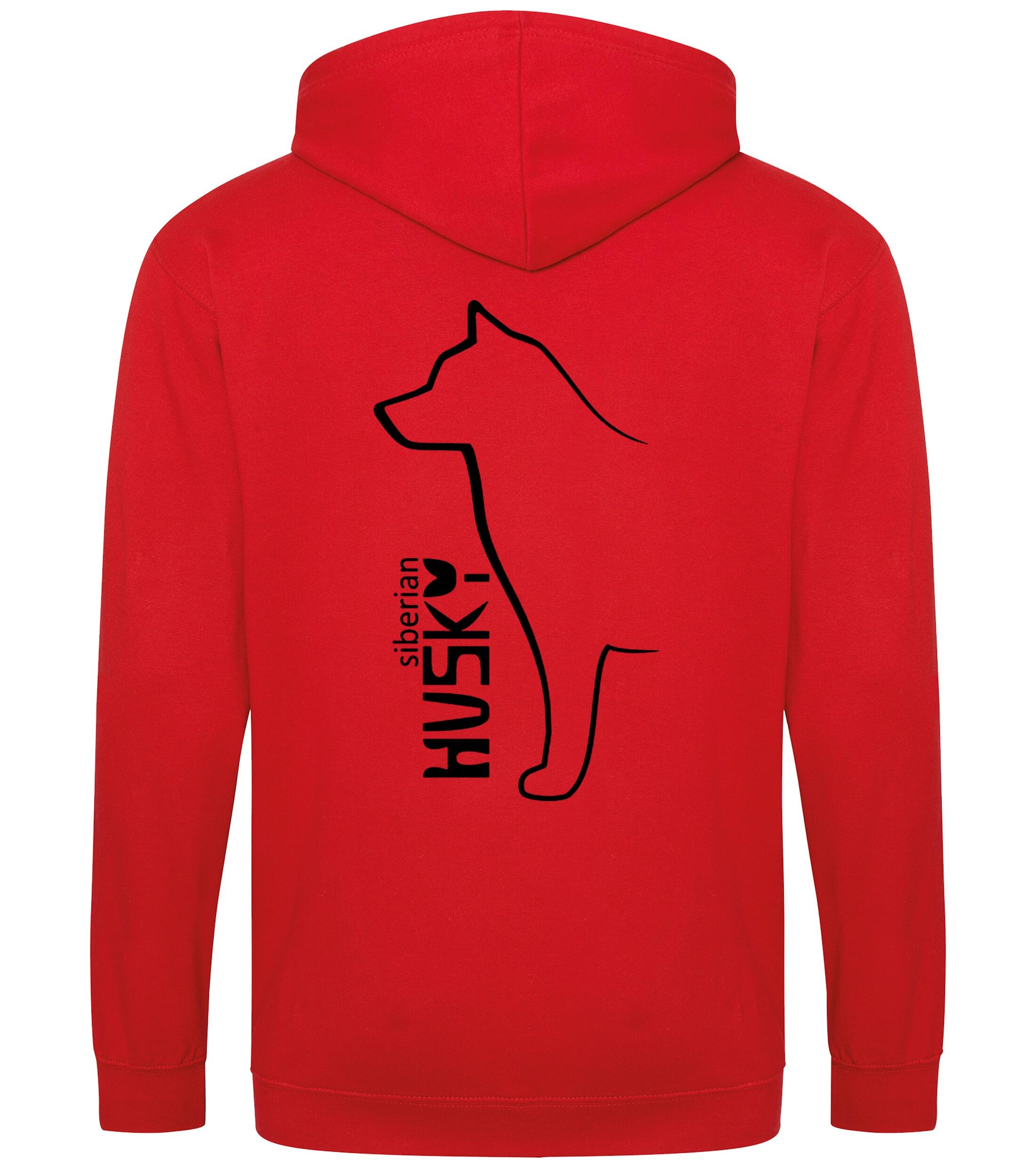Unisex zipped hoodie featuring exclusive Siberian Husky artwork on the back and paw prints on the front, with a full-zip front, double-fabric hood, and cozy brushed fleece lining—ideal for Husky lovers seeking warmth and style.