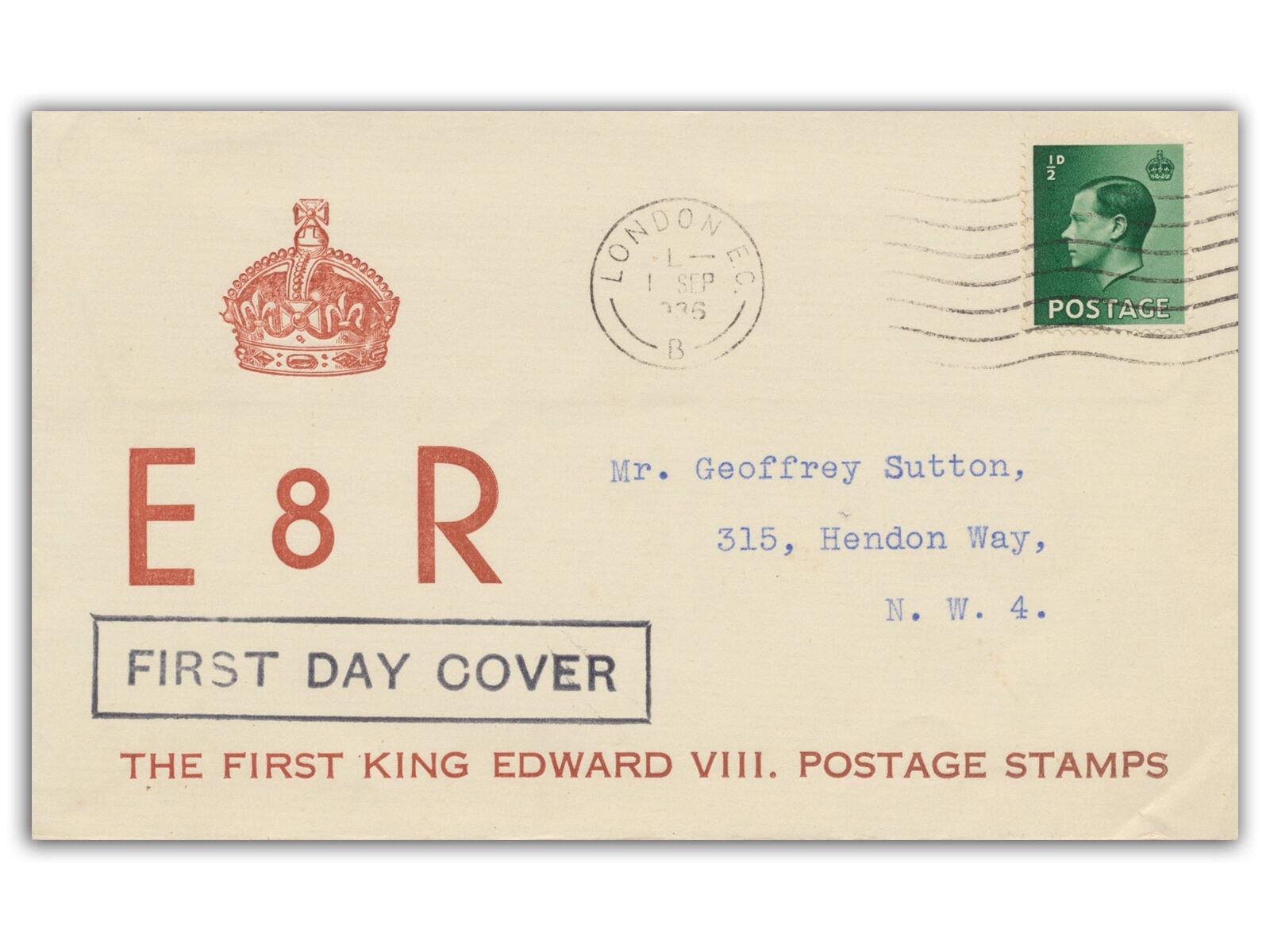 1936 Edward VIII ½d Green, London EC slogan