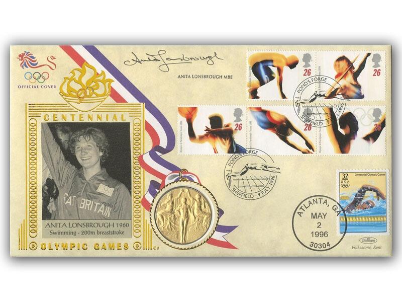Anita Lonsbrough signed 1996 Olympics Gold Medal Coin Cover