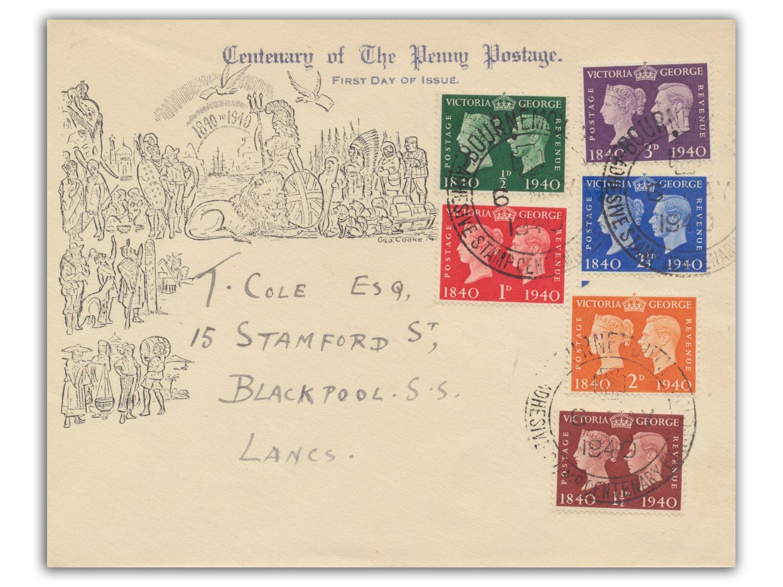 1940 Centenary, Bournemouth postmark, Mulready Geo Cooke