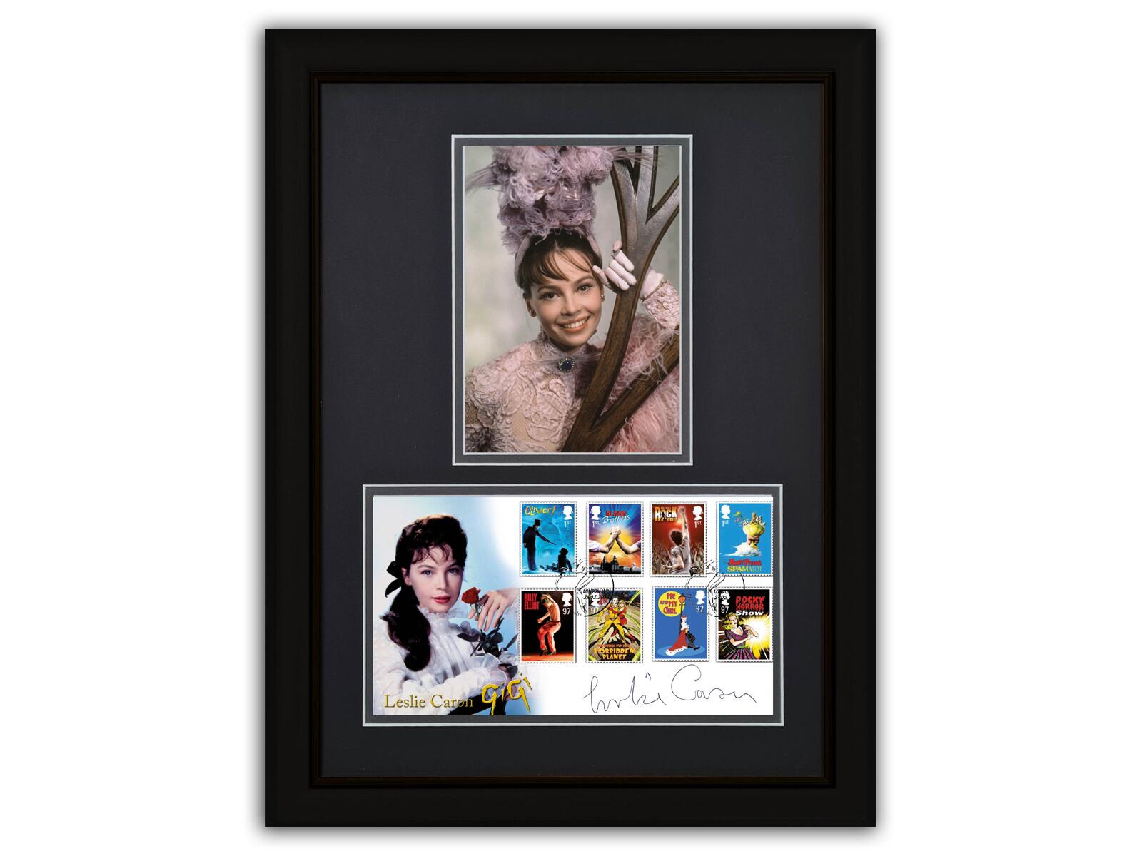 Stage Musicals Gigi Stamps Cover Signed Leslie Caron - Brown Frame
