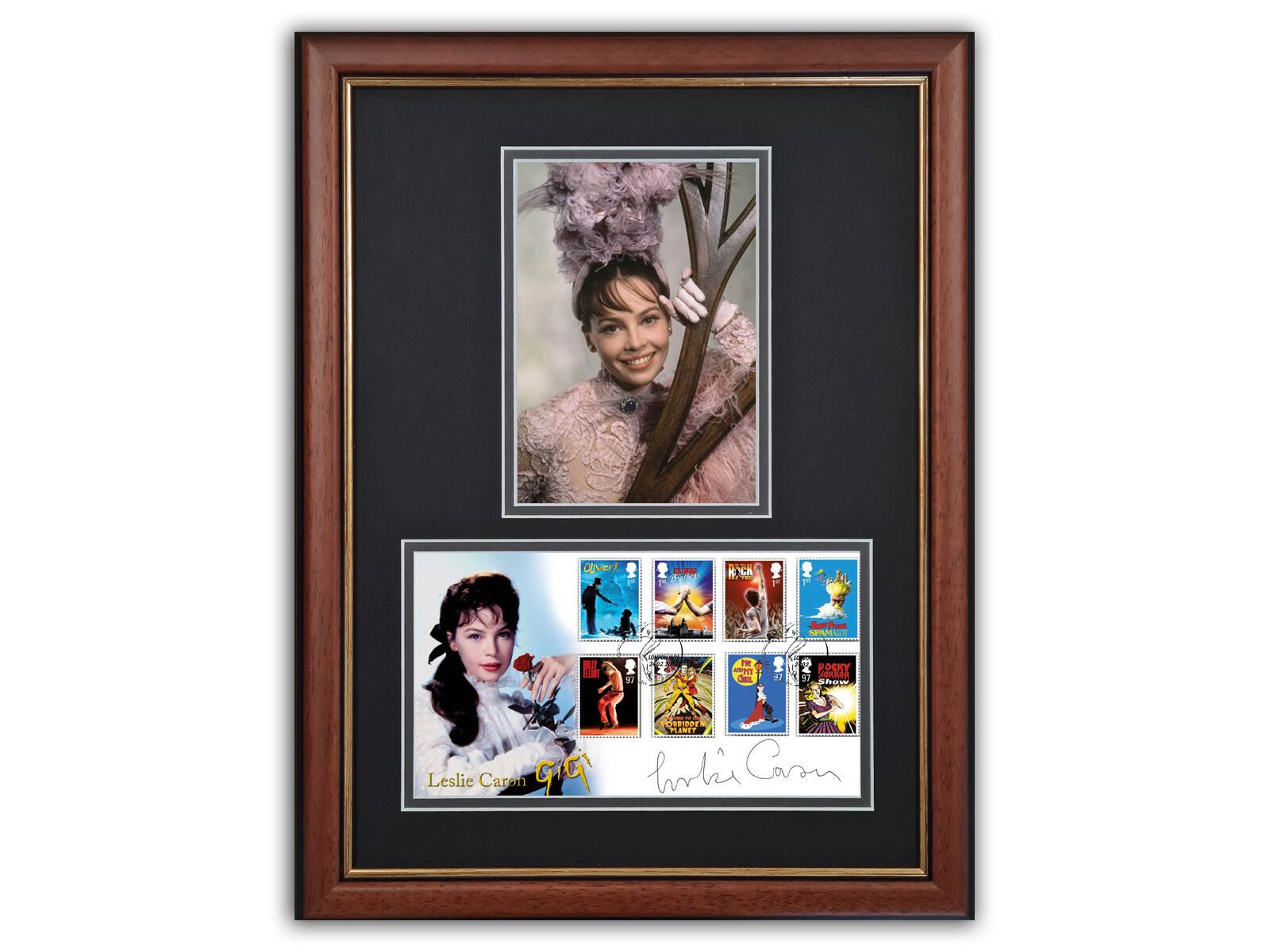 Stage Musicals Gigi Stamps Cover Signed Leslie Caron - Black Frame