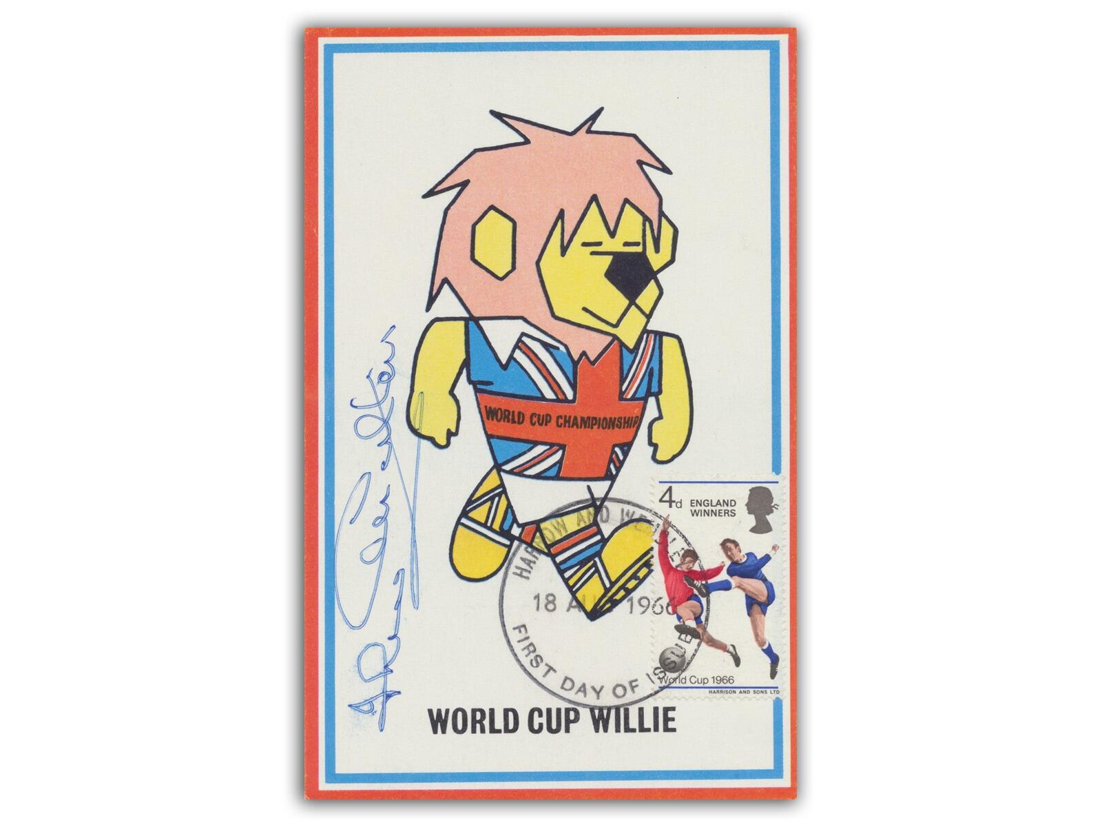 Jimmy Greaves signed 1966 World Cup Willie postcard