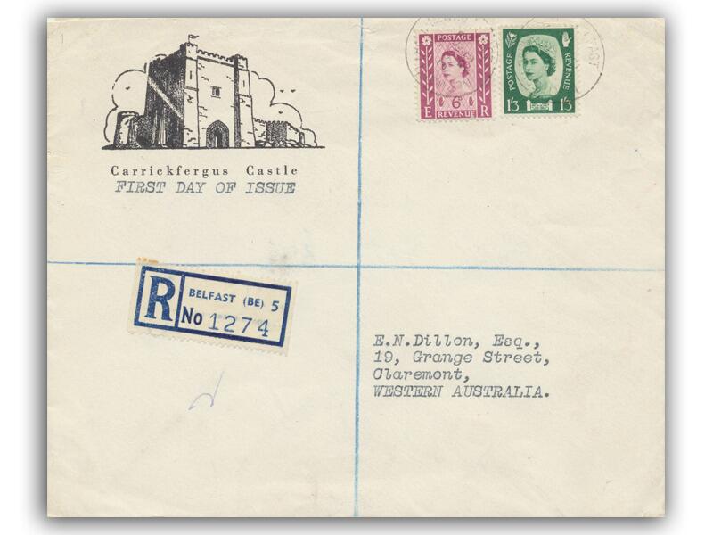 1958 6d & 1/3d Northern Ireland Regionals, Carrickfergus Castle Cover