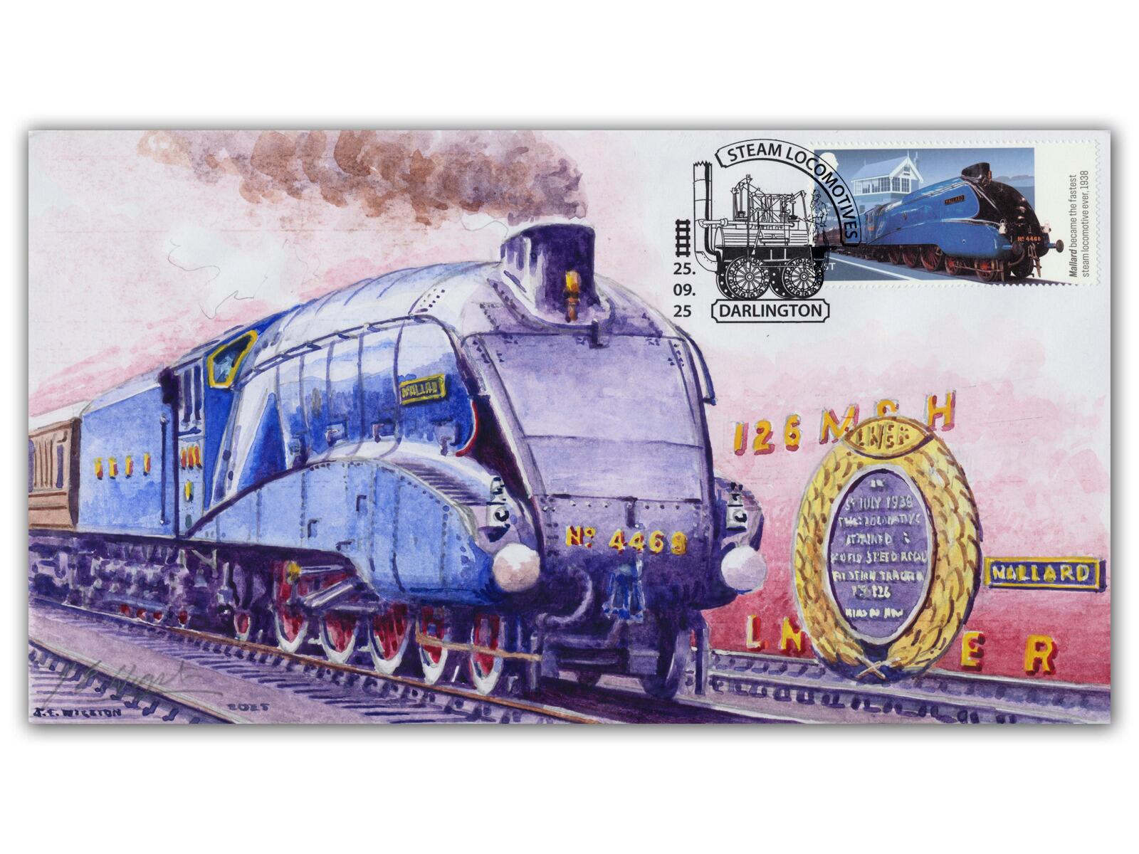 'Mallard Speed Record 126mph' Hand-Painted Watercolour | Steam Locomotives FDC