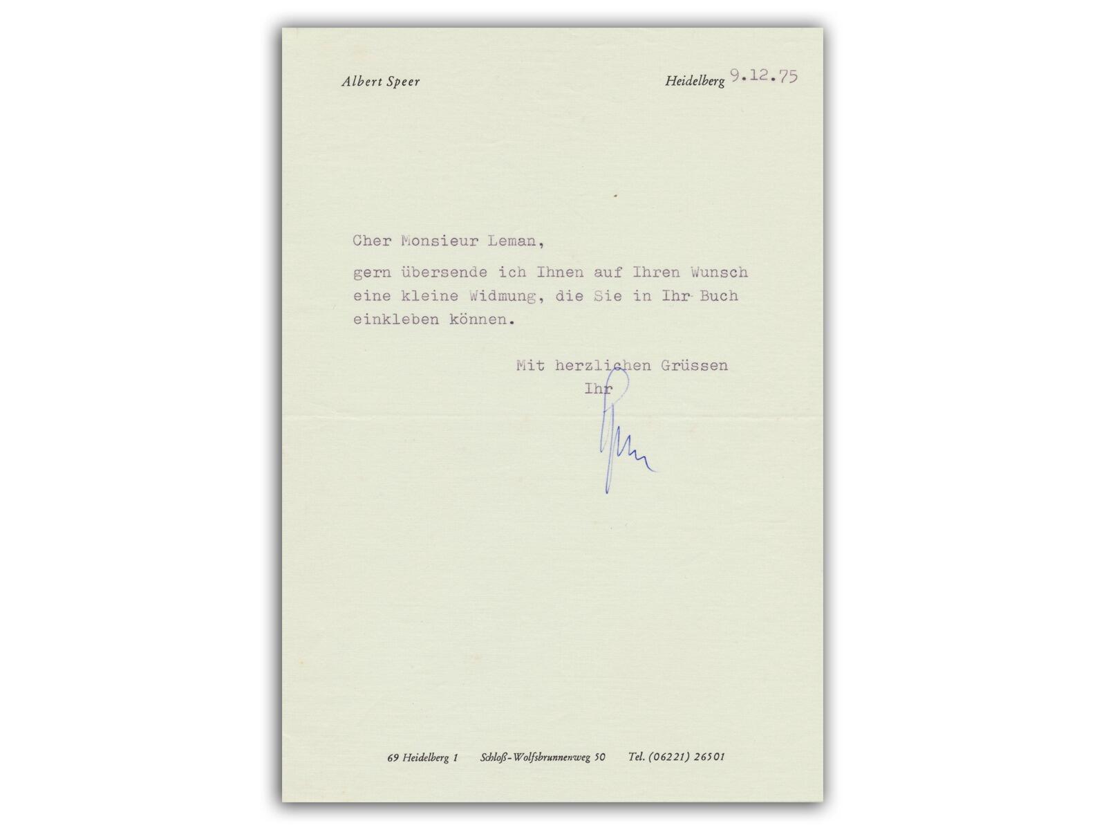 Albert Speer Autograph | WWII German Minister of Armaments