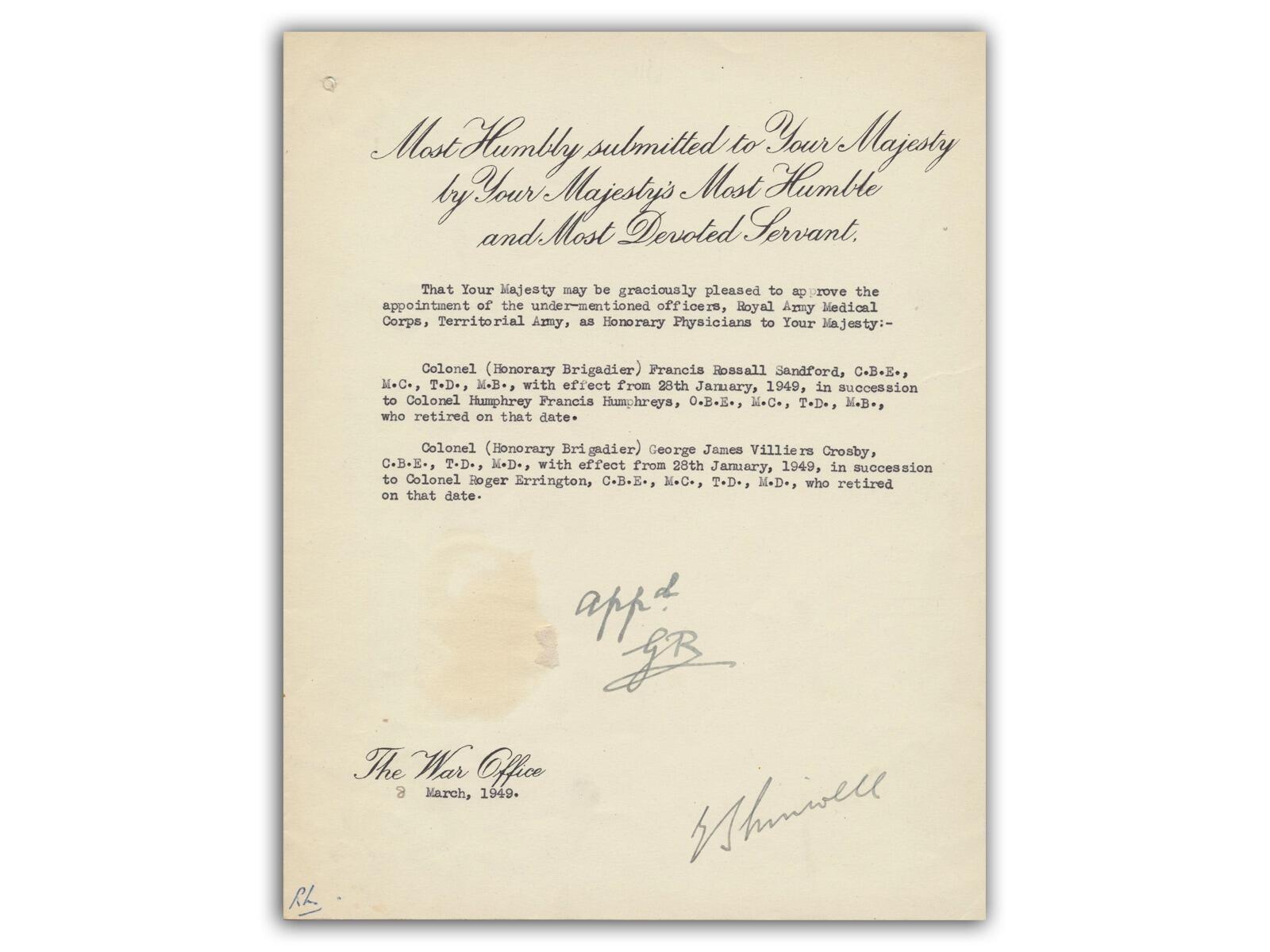 King George VI Autograph | Military Appointment