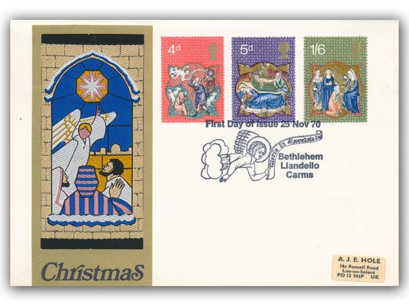 1970 Christmas, Bethlehem postmark, Woven Craft cover